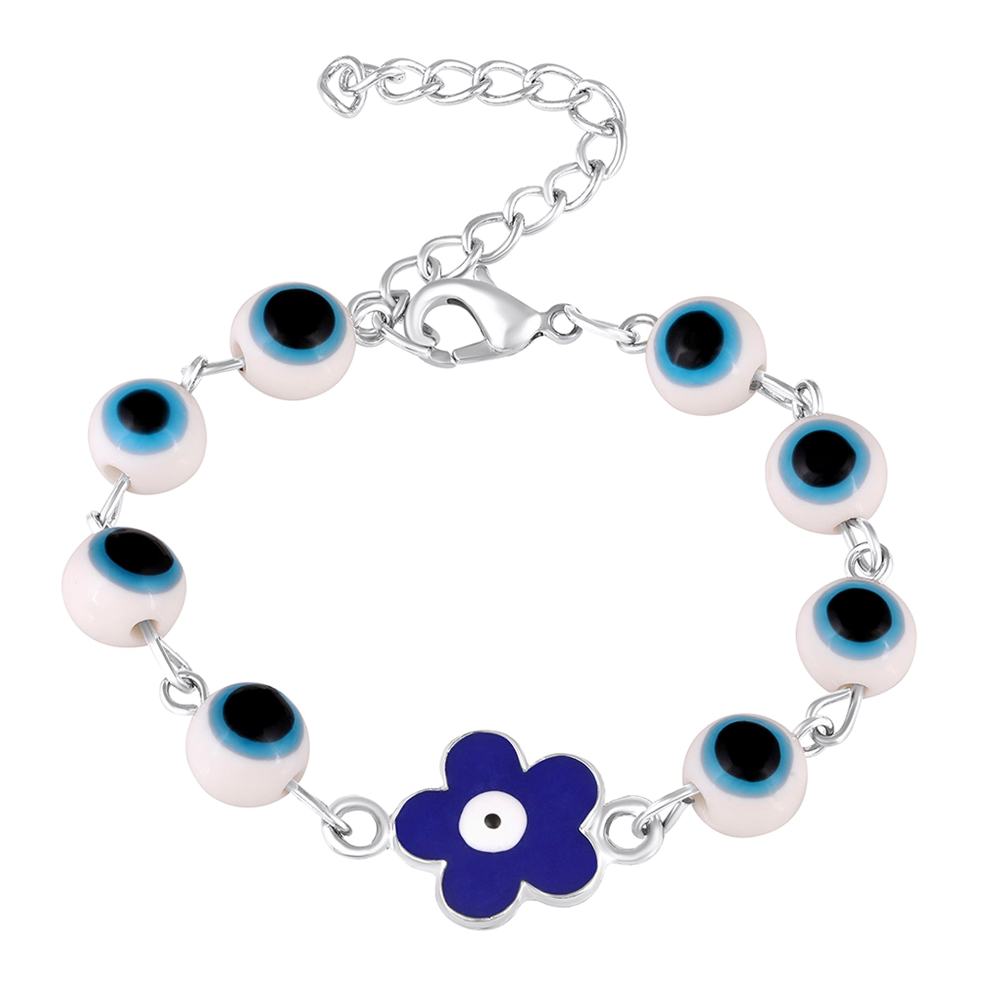 Meenakari Enamel Dual Floral Red Evil Eye Adjustable Bracelet