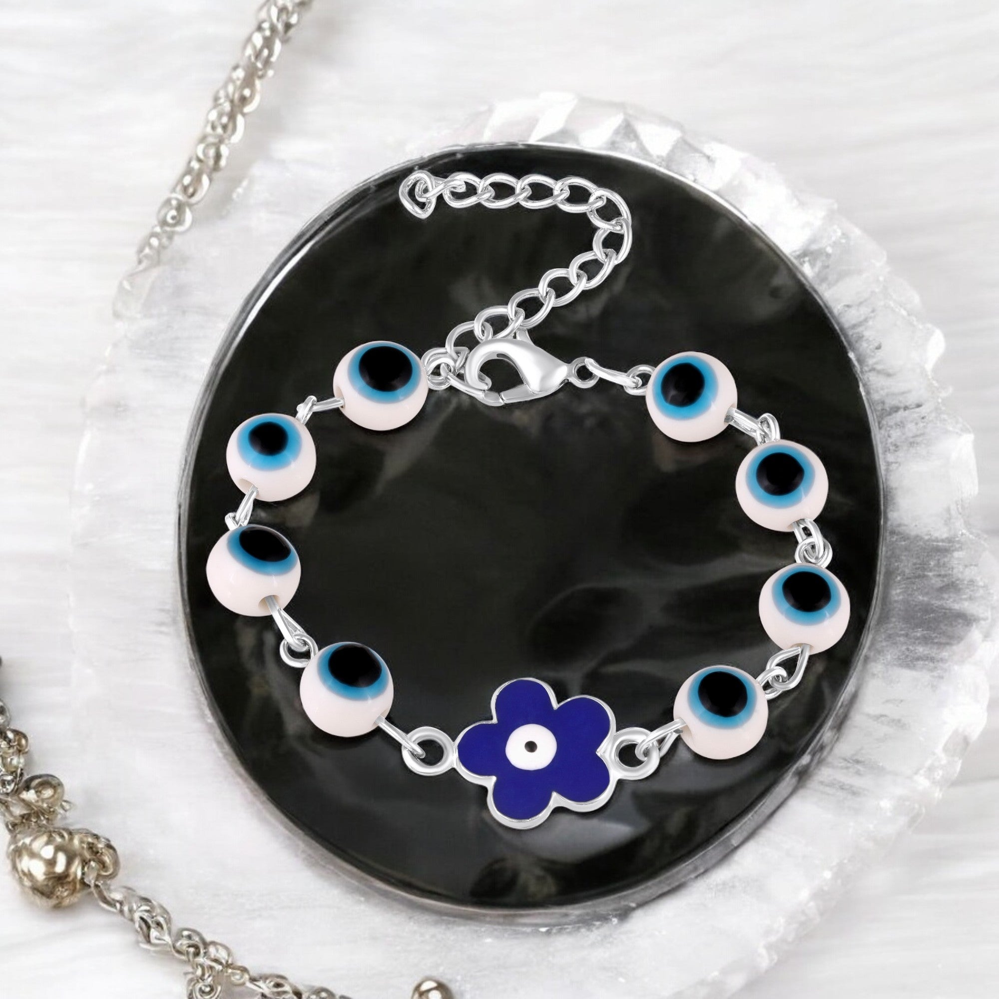 Meenakari Enamel Dual Floral Red Evil Eye Adjustable Bracelet