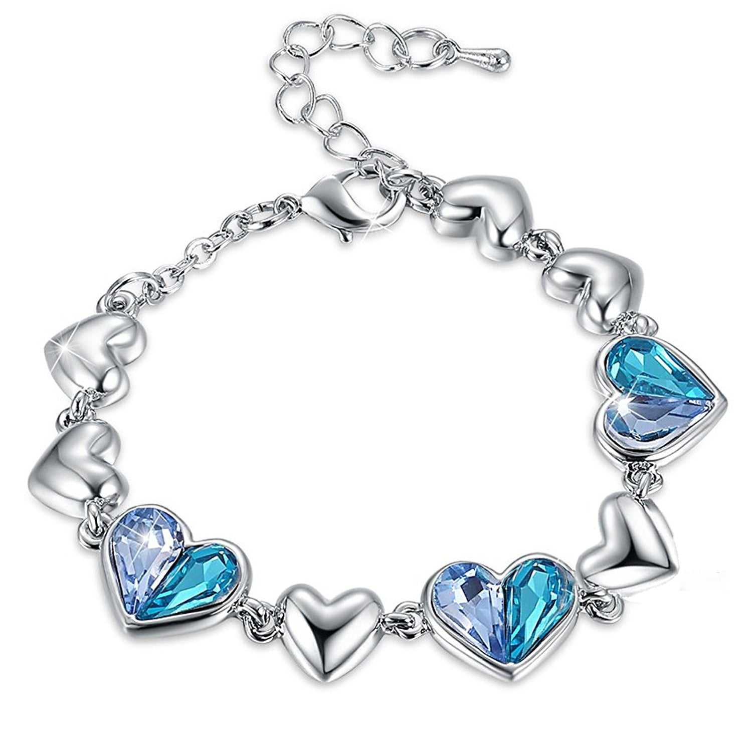 Blue Crystal Dual Heart Love Adjustable Bracelet