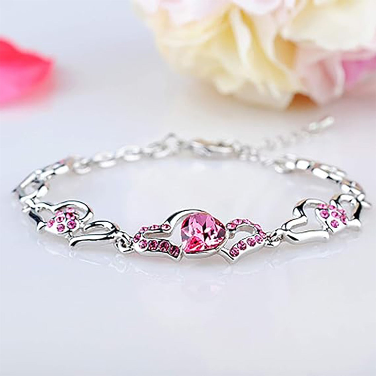Lovely Heart Link Crystals Bracelet