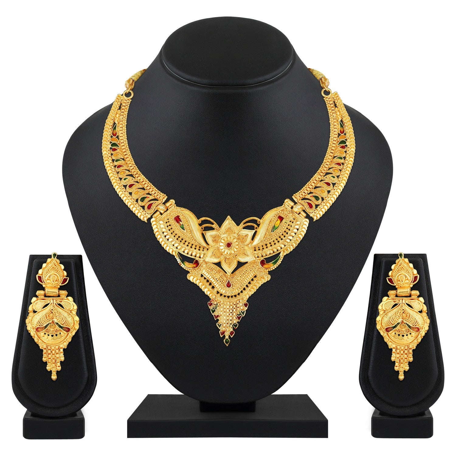 Traditional-floral-shaped-meenakari-work-necklace-set