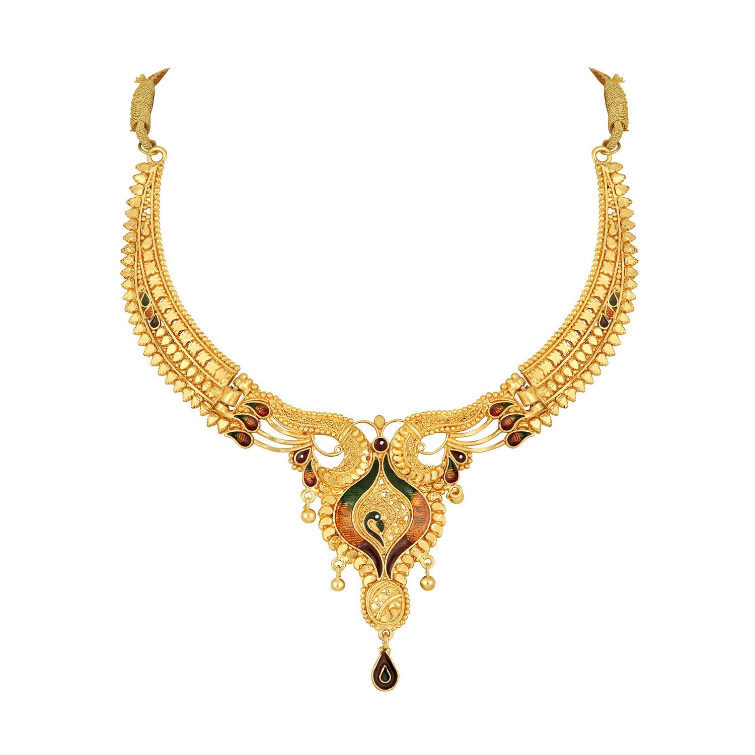 Colourful Peacock Shaped Meenakari Work Traditional Necklace Set