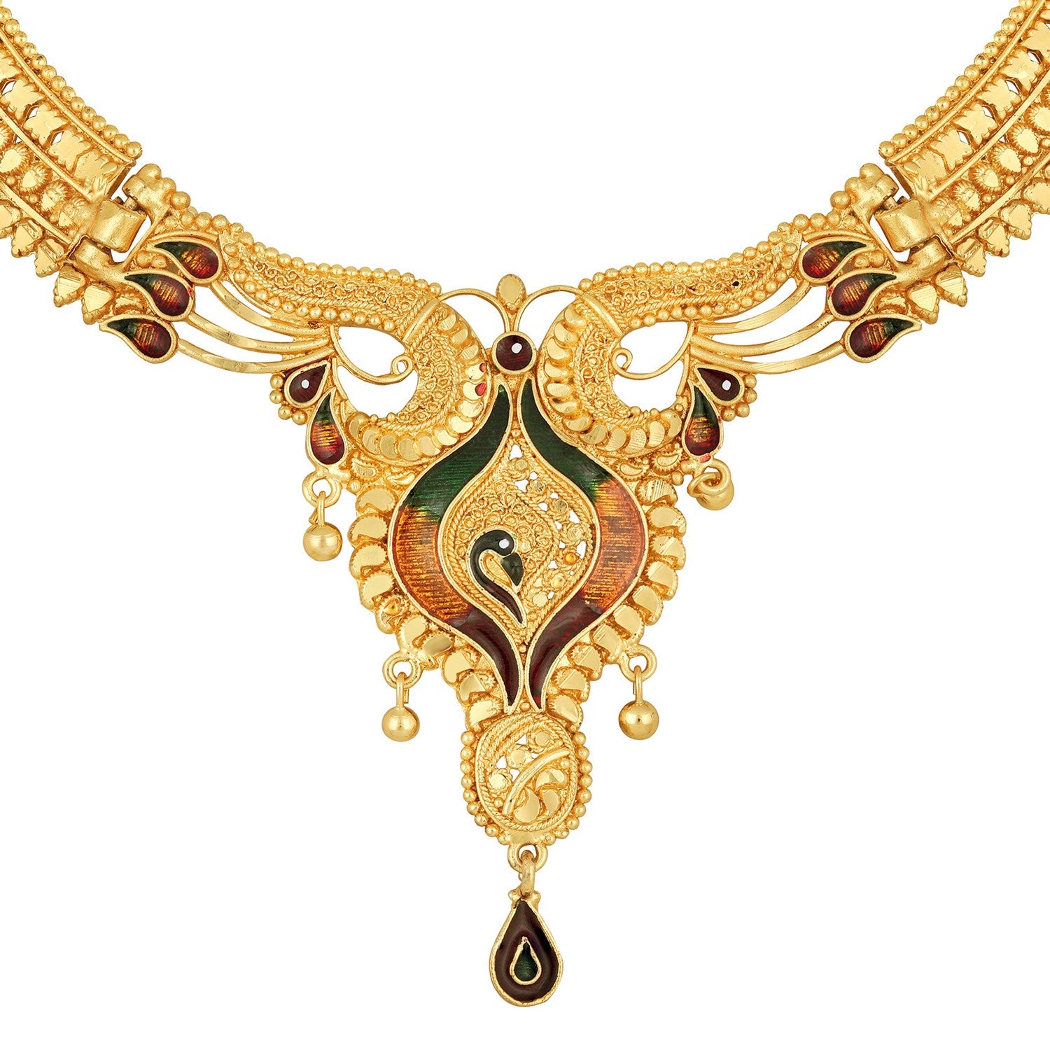 Colourful Peacock Shaped Meenakari Work Traditional Necklace Set