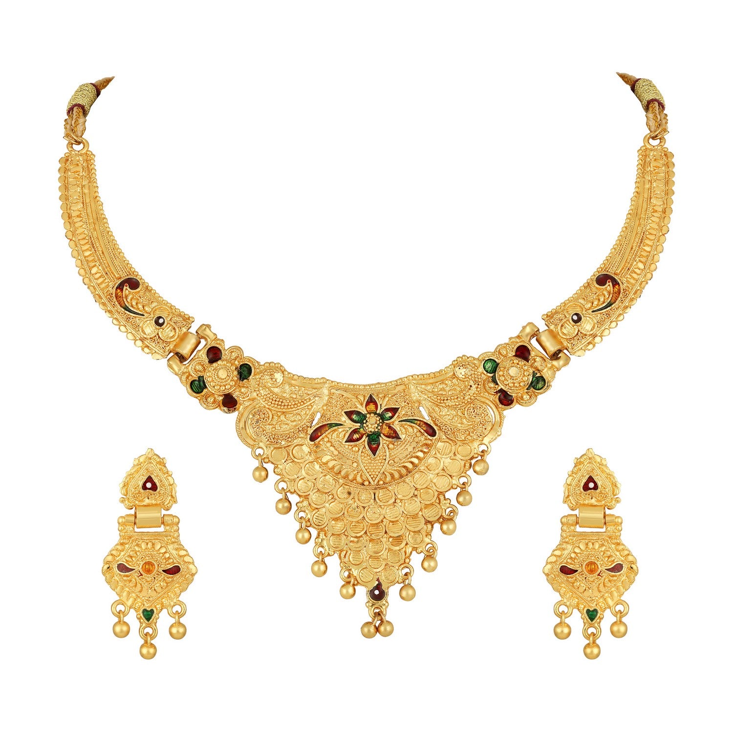 Colourful Peacock Shaped Meenakari Work Traditional Necklace Set