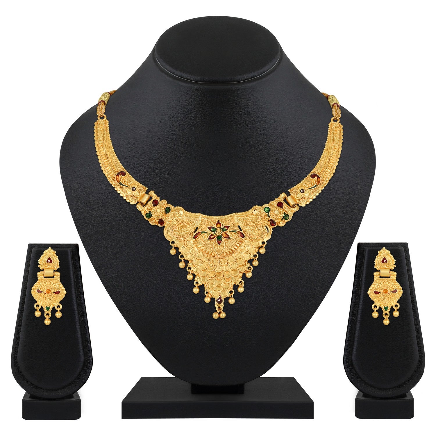 Colourful Peacock Shaped Meenakari Work Traditional Necklace Set