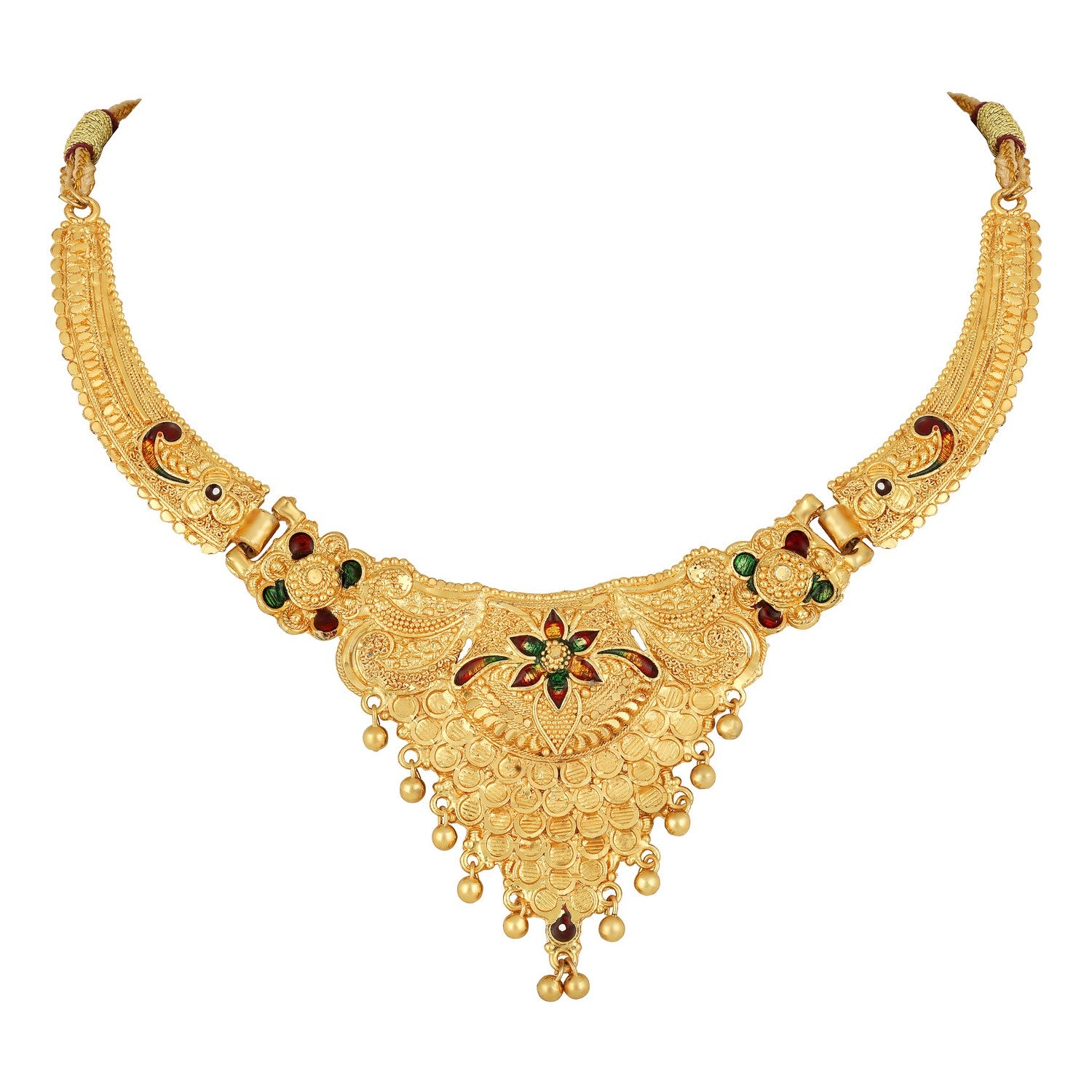 Colourful Peacock Shaped Meenakari Work Traditional Necklace Set