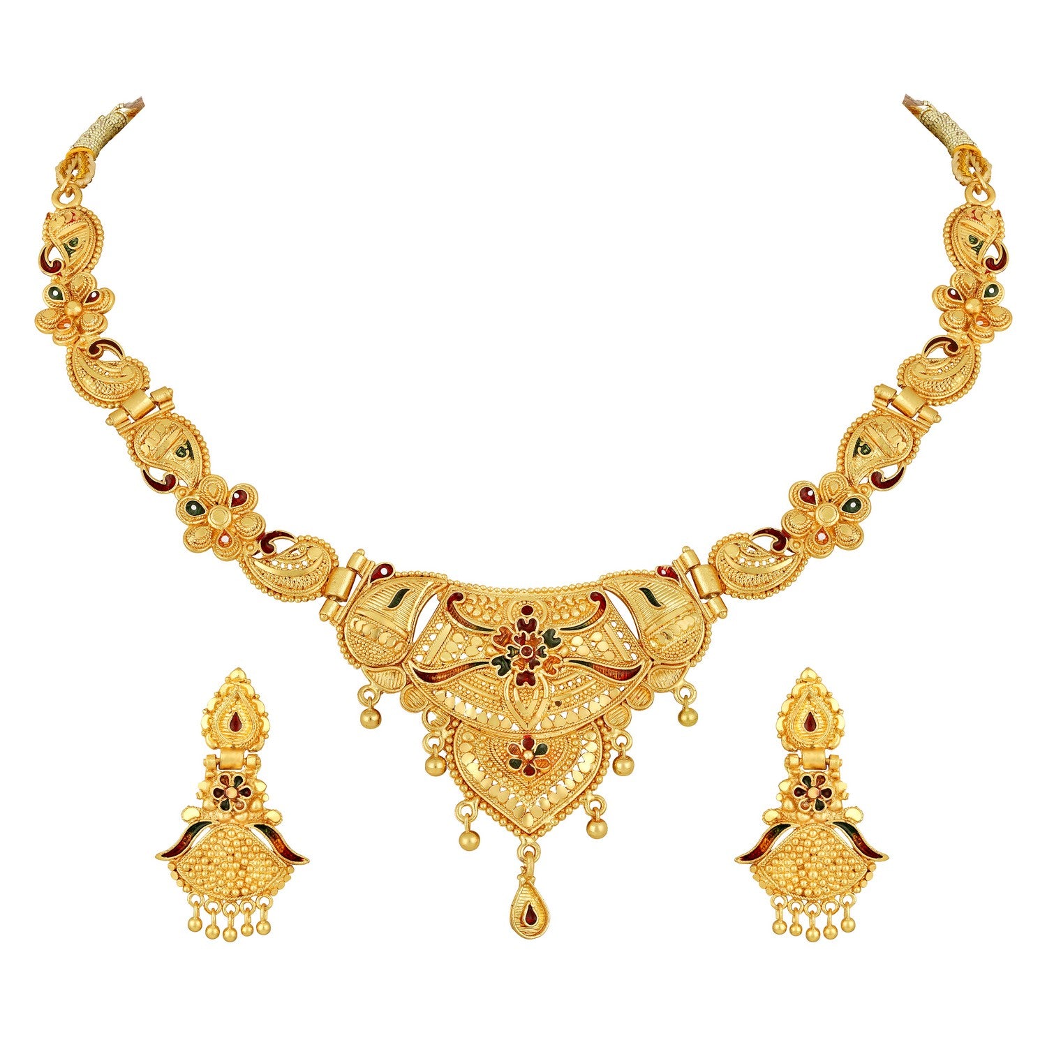Colourful Peacock Shaped Meenakari Work Traditional Necklace Set