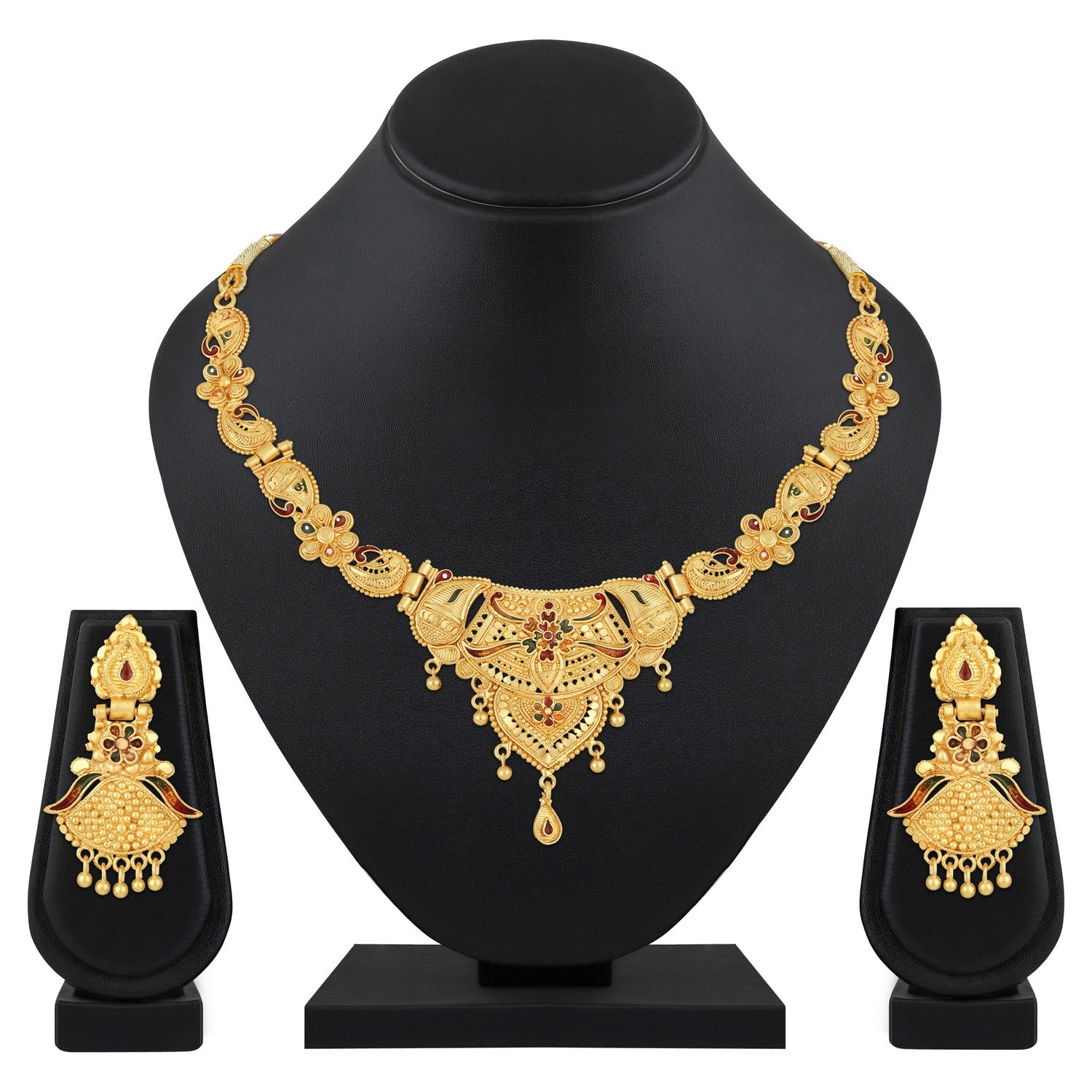 Colourful Peacock Shaped Meenakari Work Traditional Necklace Set