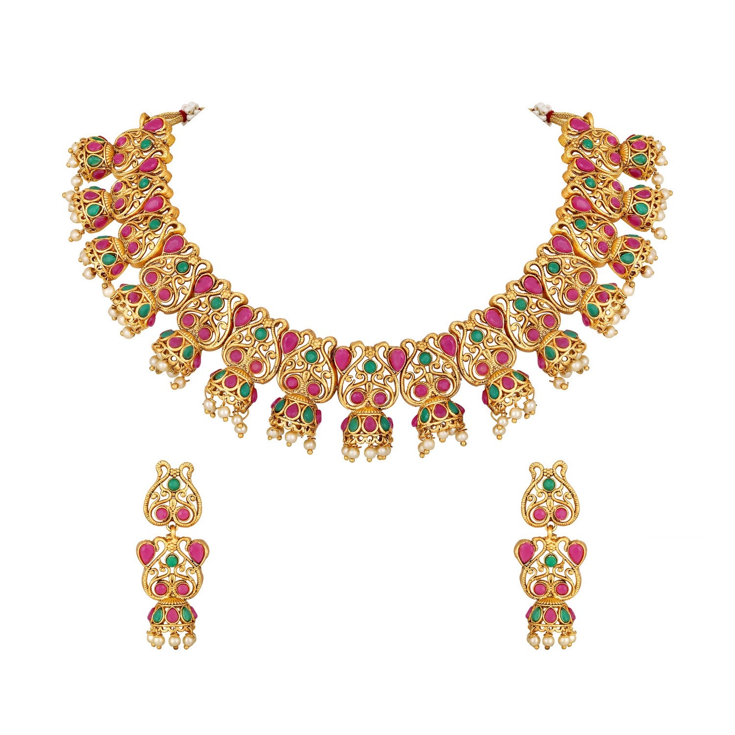 Traditional Green & Pink Necklace Set