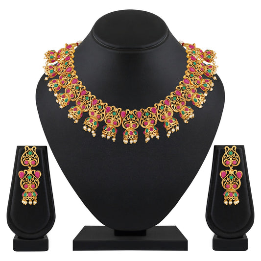 Traditional Green & Pink Necklace Set