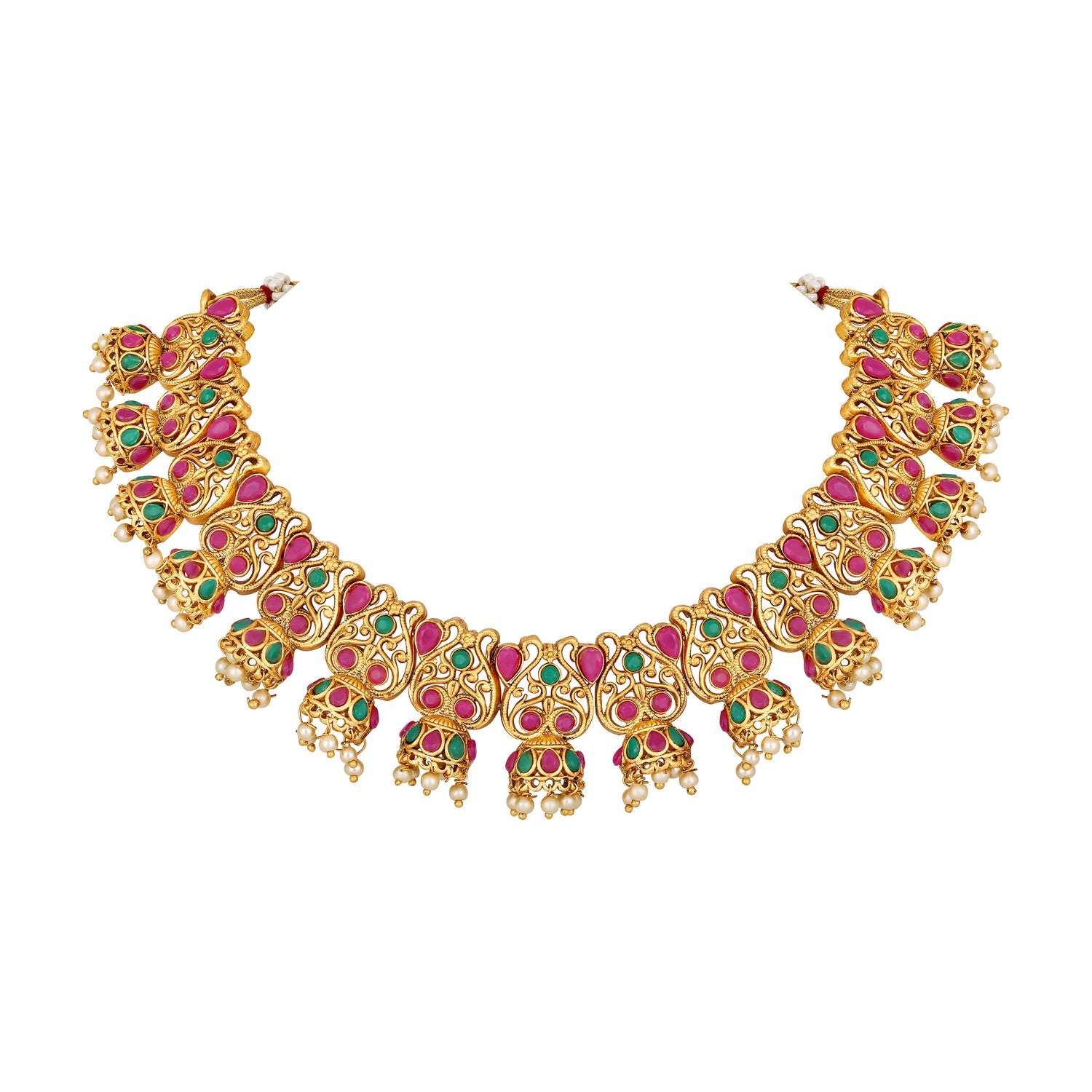 Traditional Green & Pink Necklace Set