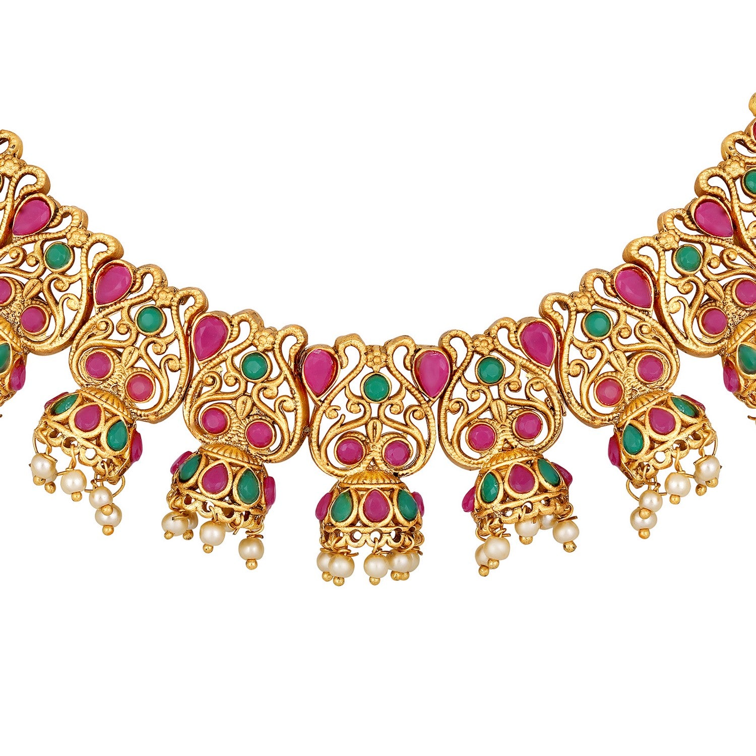 Traditional Green & Pink Necklace Set