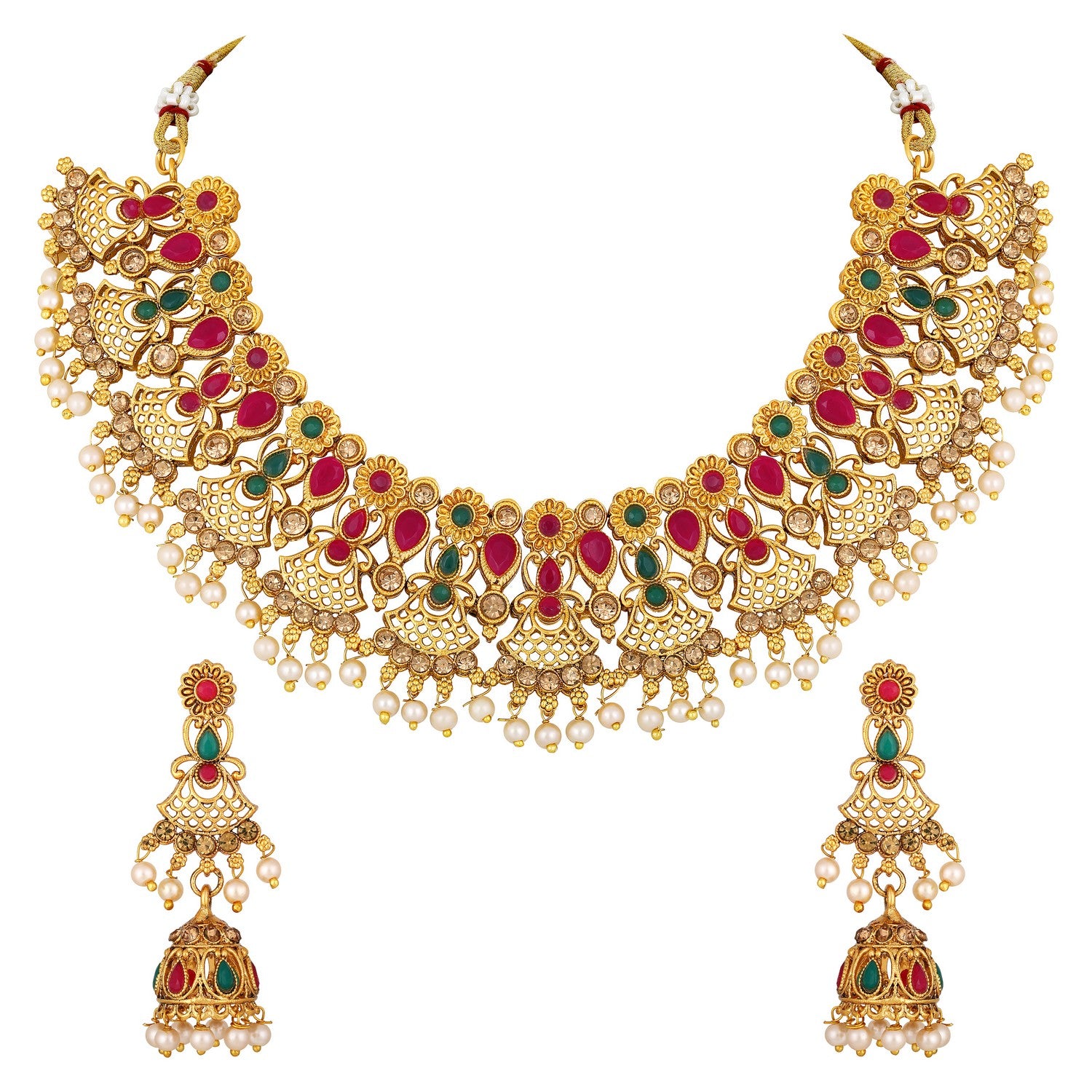 Traditional Multicolour White Kundan Choker Necklace Set