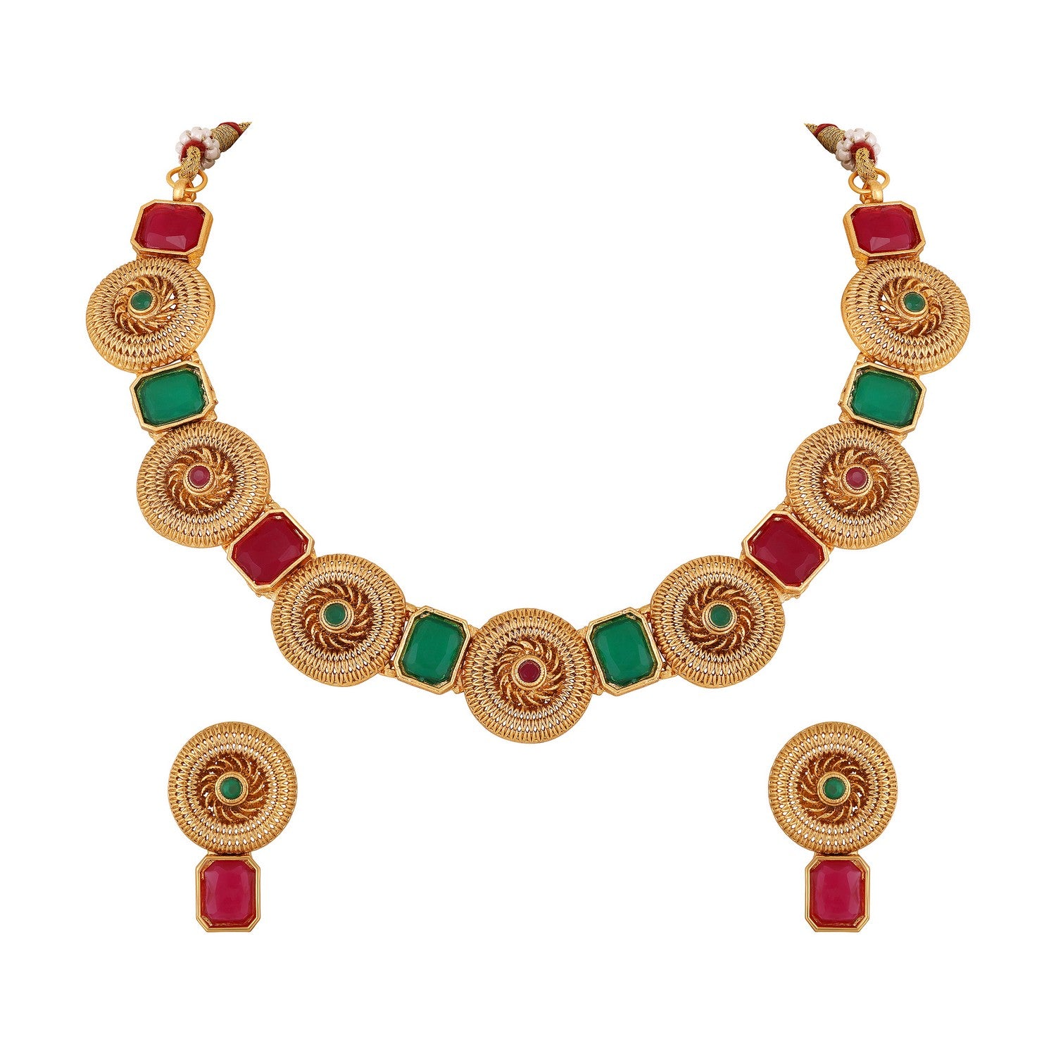 Traditional Multicolour Circular Shaped Chokar Necklace Set