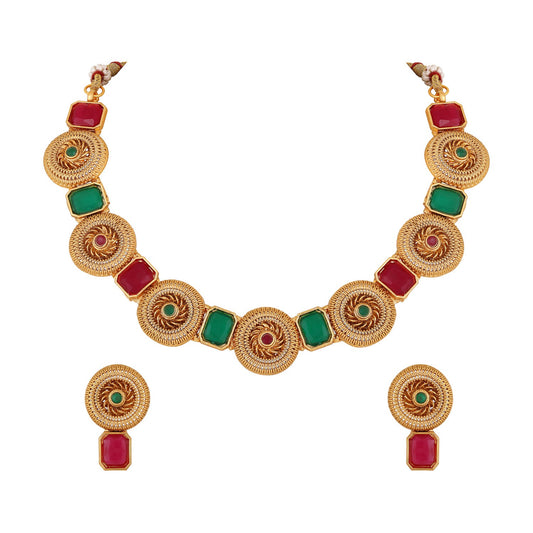 Traditional Multicolour Circular Shaped Chokar Necklace Set