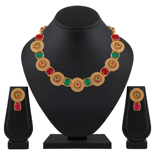 Traditional Multicolour Circular Shaped Chokar Necklace Set