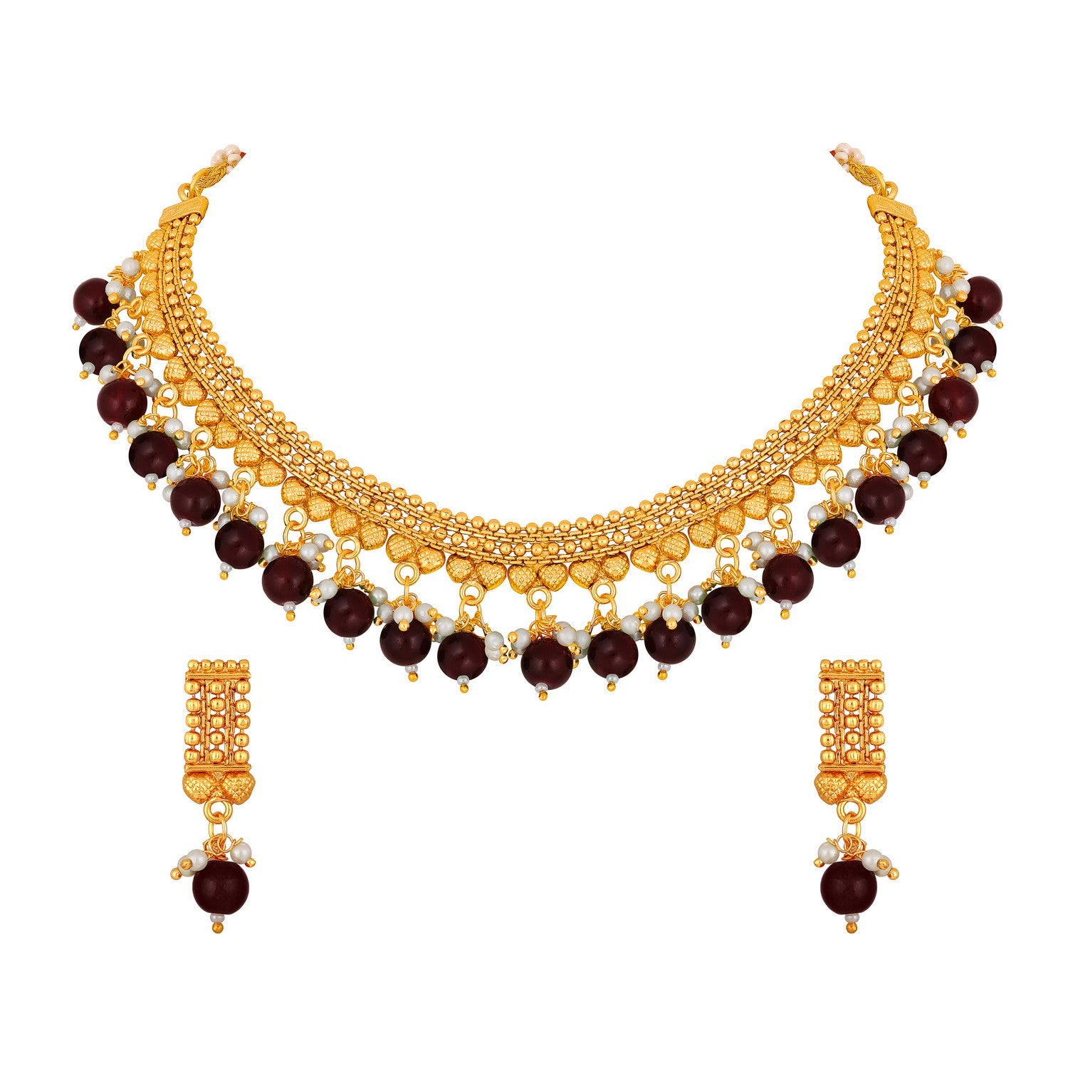 Traditional Maroon Beard Chokar Necklace Set
