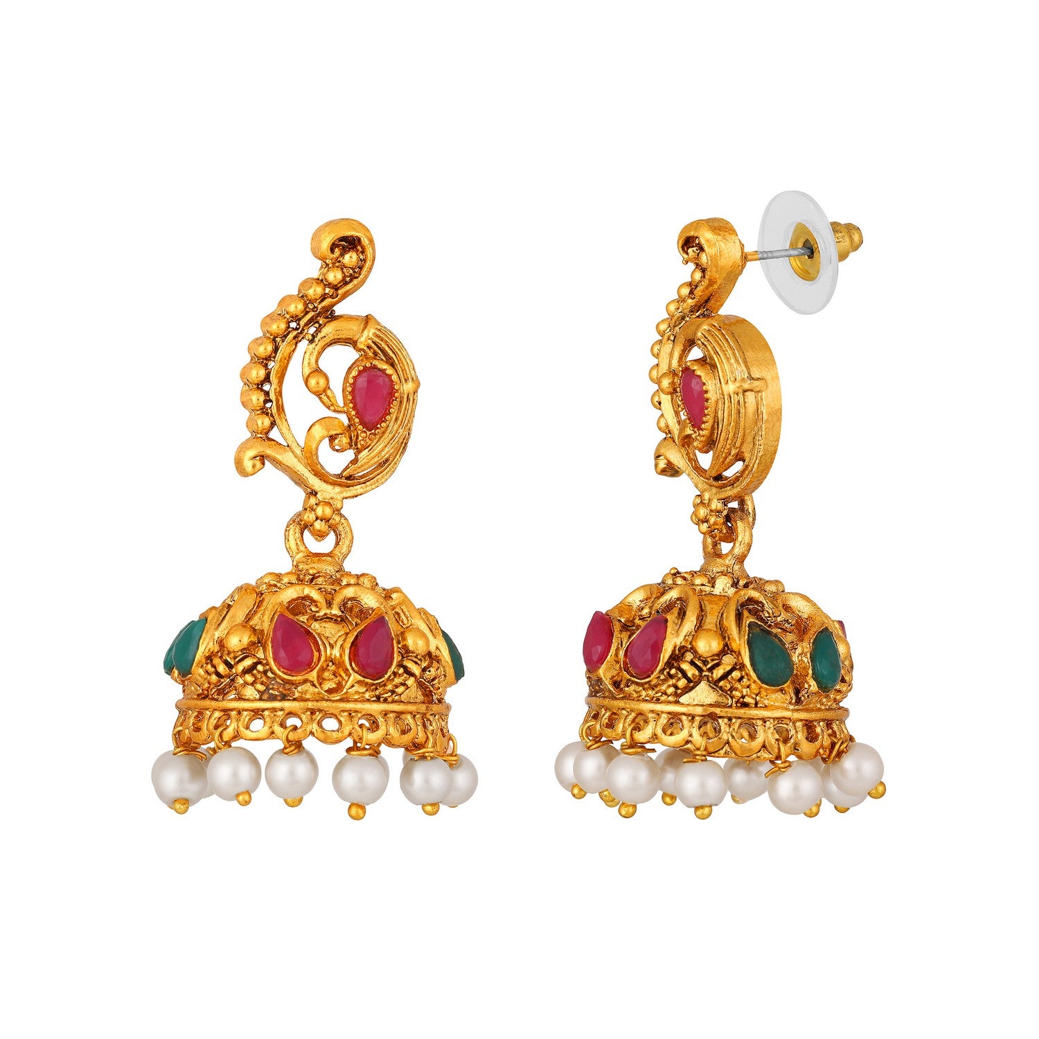 Traditional Multicolour Peacock and Floral Shaped White Kundan Chokar Necklace Set