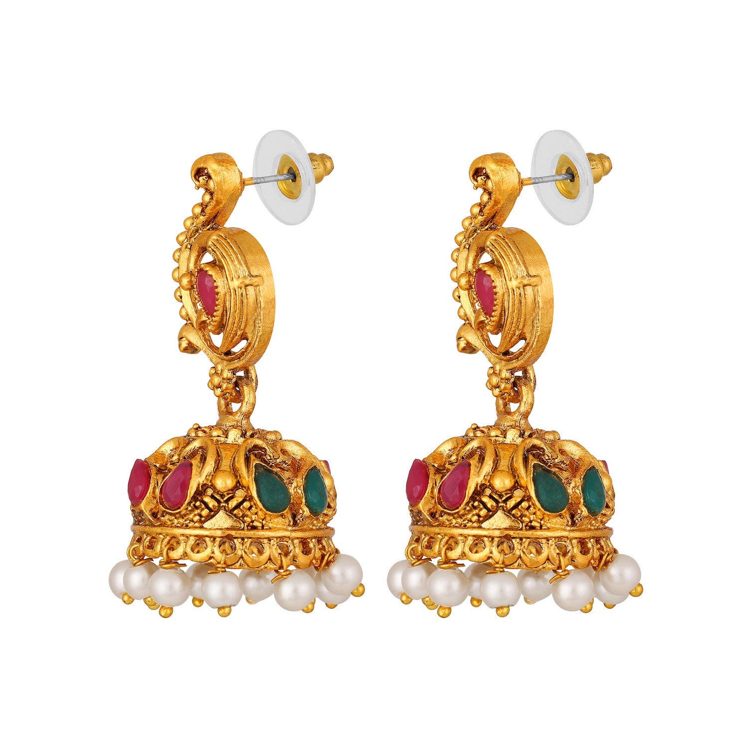 Traditional Multicolour Peacock and Floral Shaped White Kundan Chokar Necklace Set