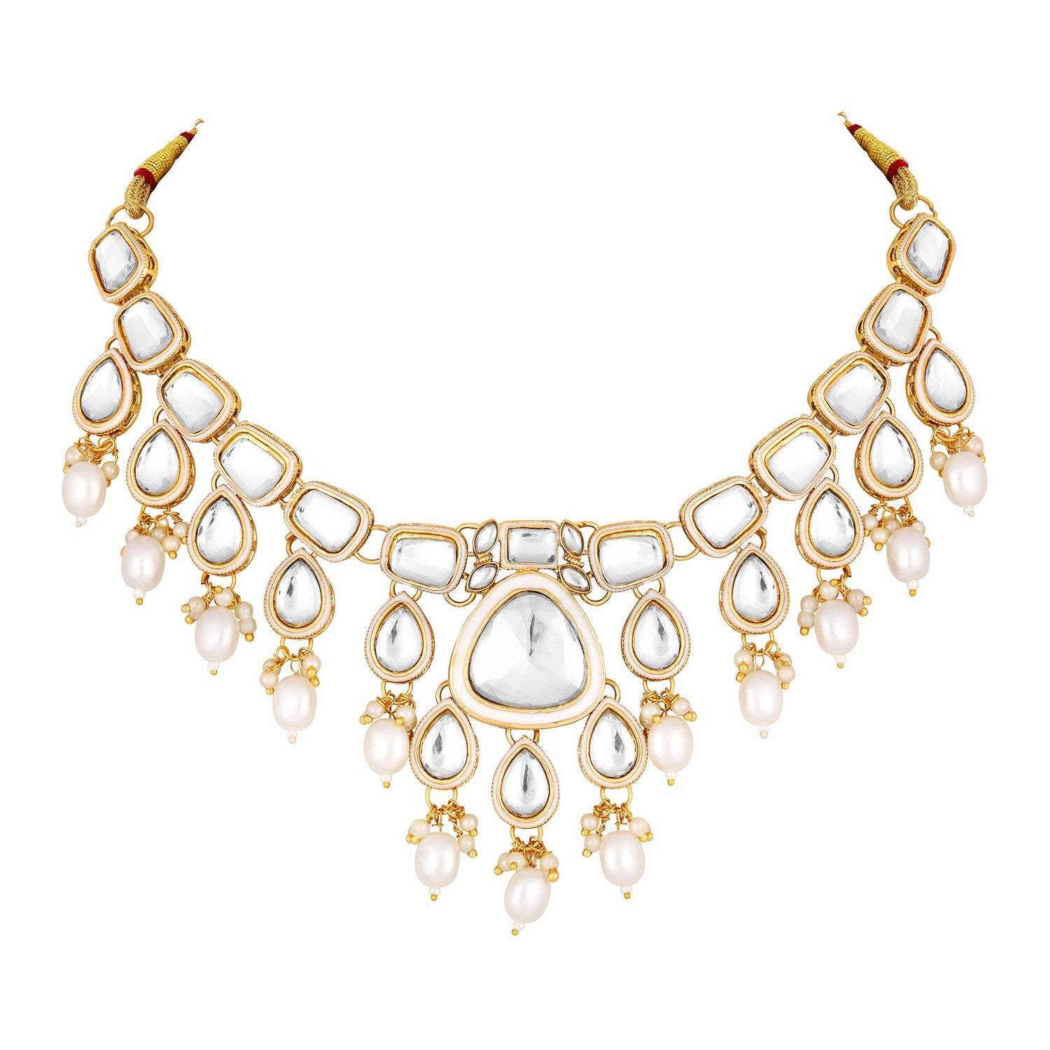 Meenakari Work White Artificial Pearls and Kundan Chokar jewellery Set