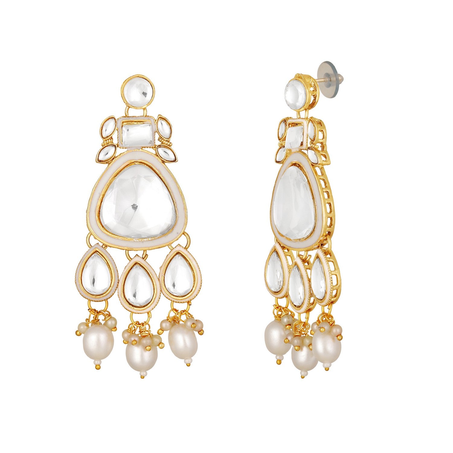 Meenakari Work White Artificial Pearls and Kundan Chokar jewellery Set