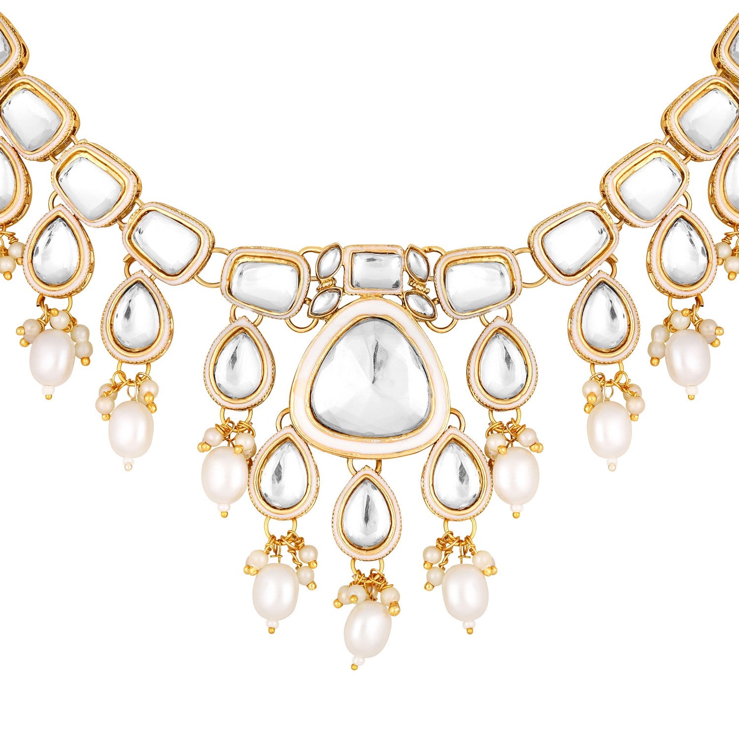 Meenakari Work White Artificial Pearls and Kundan Chokar jewellery Set