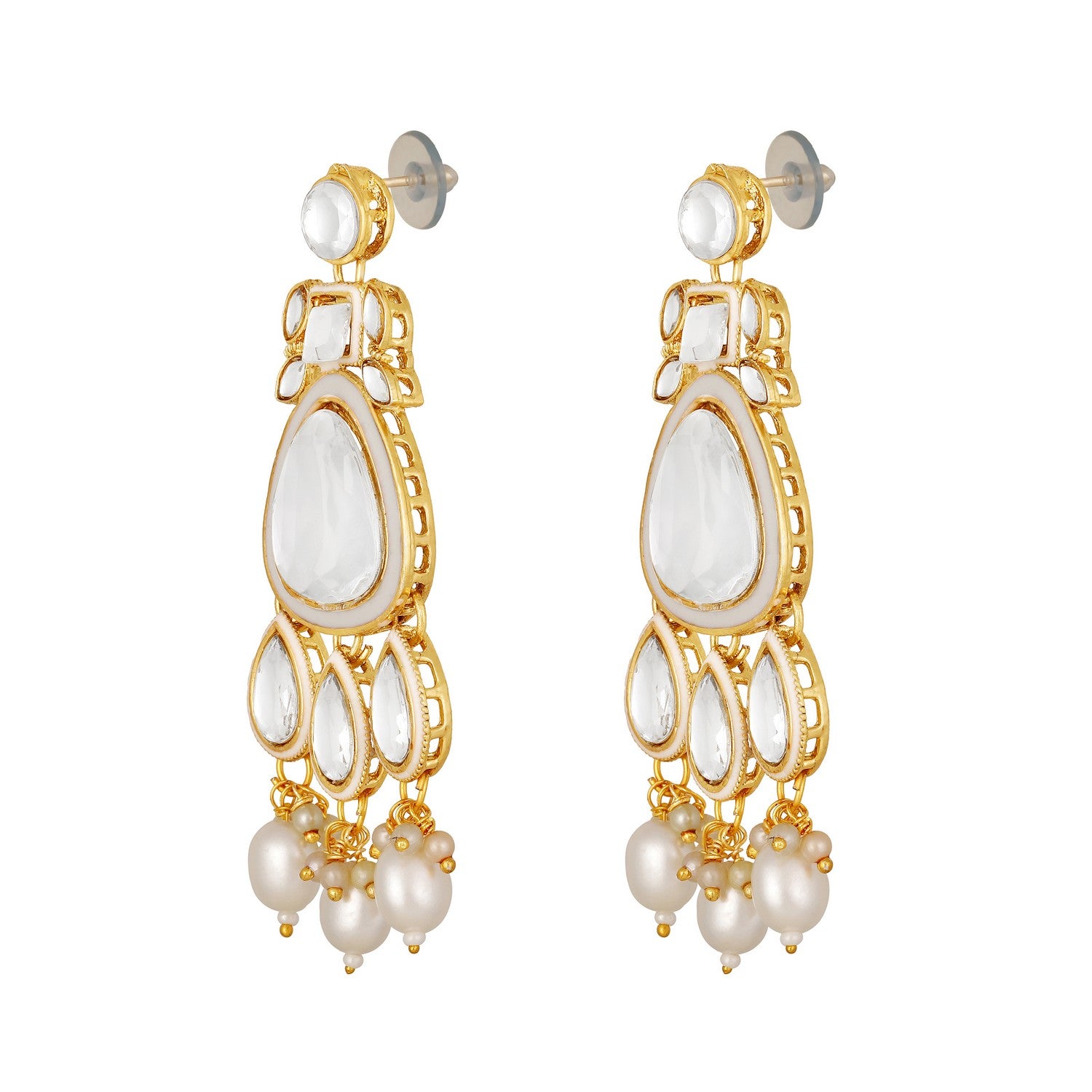 Meenakari Work White Artificial Pearls and Kundan Chokar jewellery Set