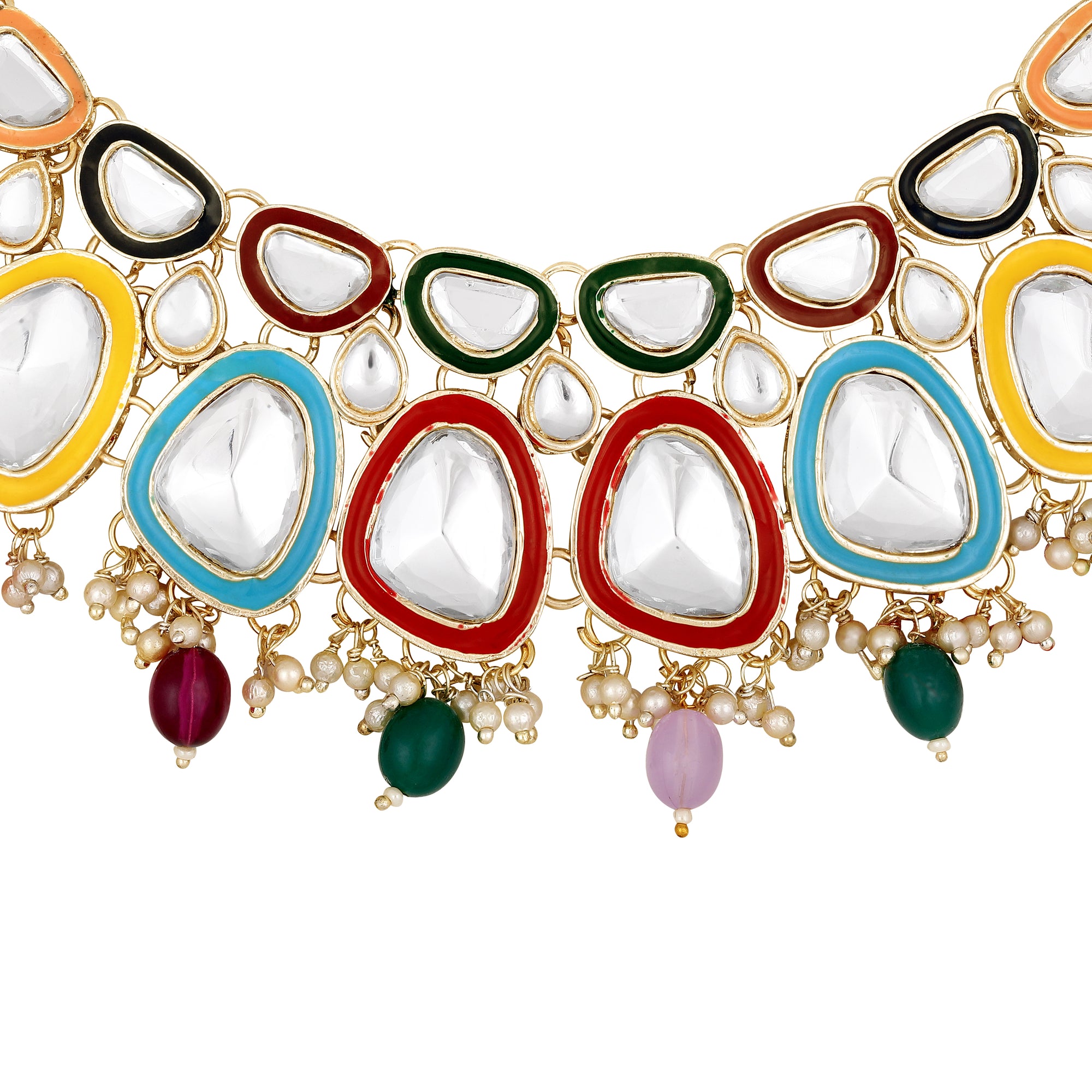 Multicolour Meenakari Work Kundan Chokar Necklace Set