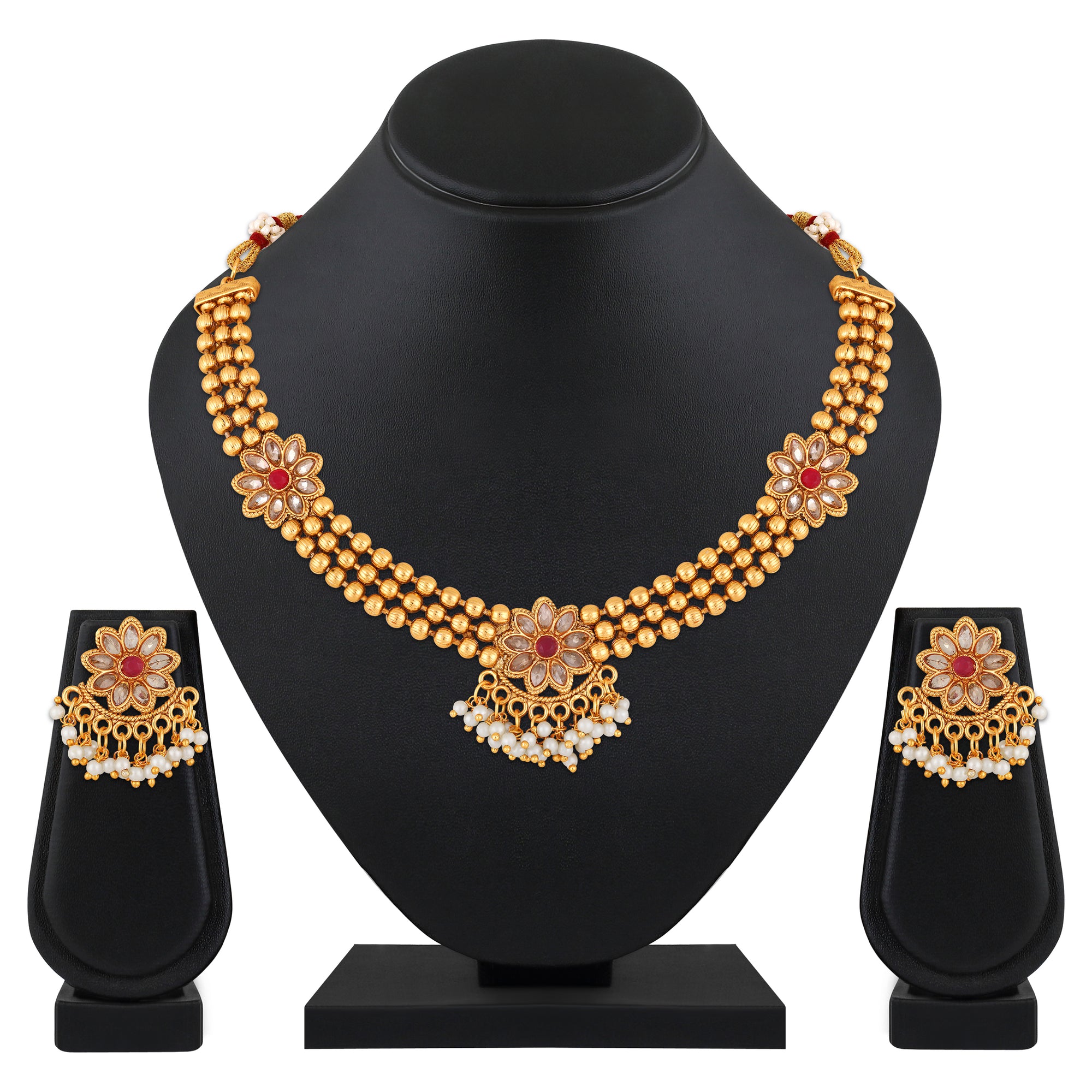 3 Layer kundan Floral Necklace Set
