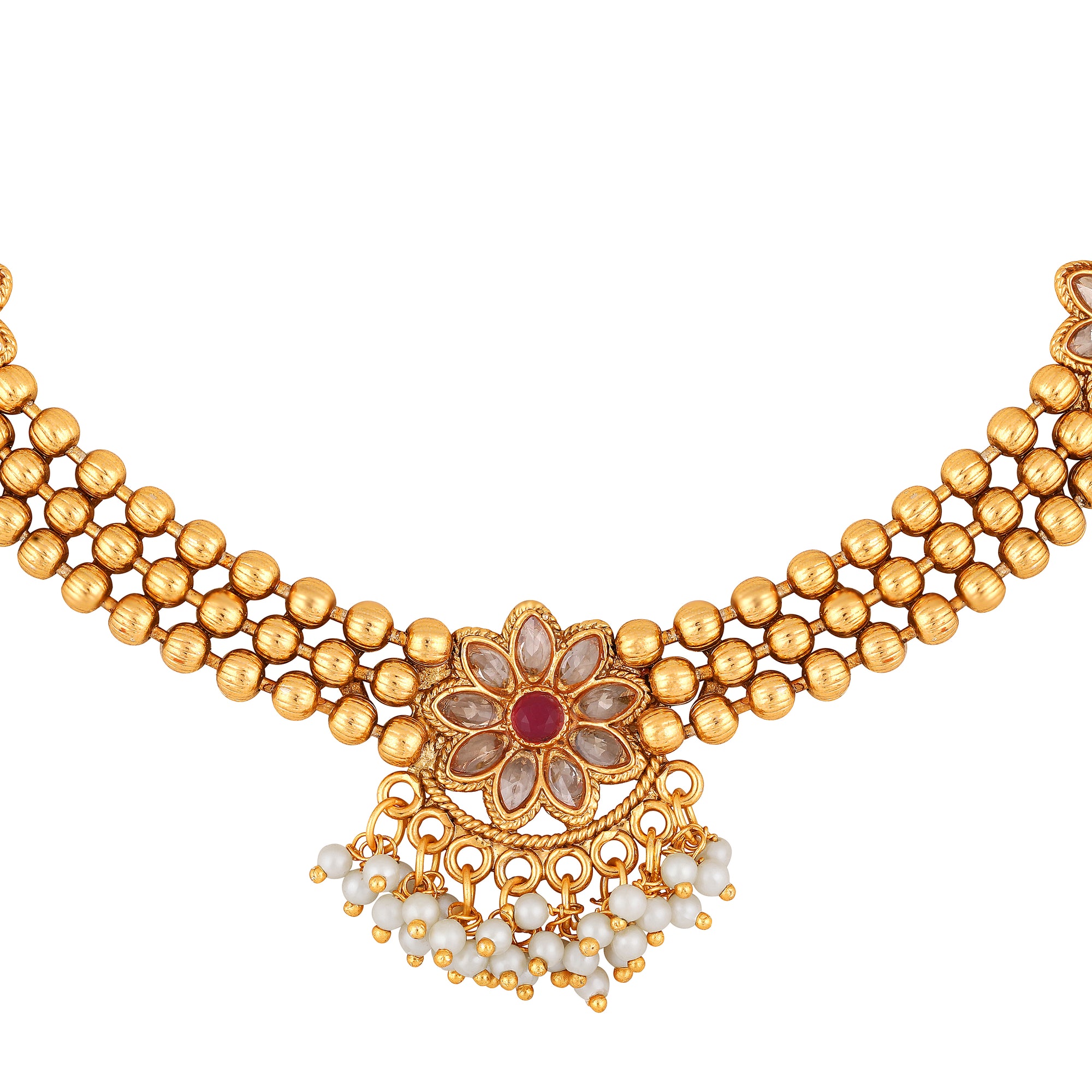 3 Layer kundan Floral Necklace Set