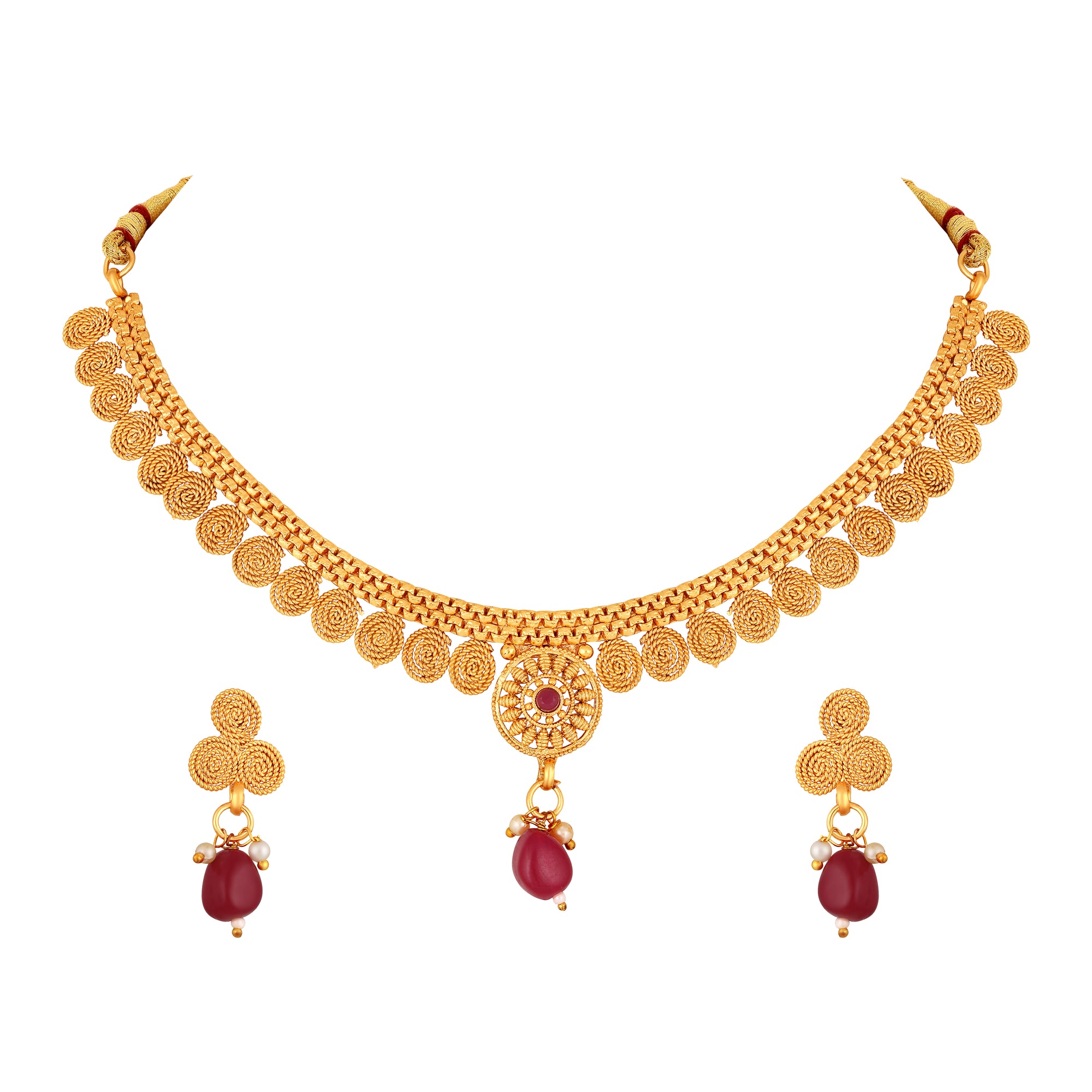 Maroon kundan Floral and cricular shaped Chokar Necklace Set