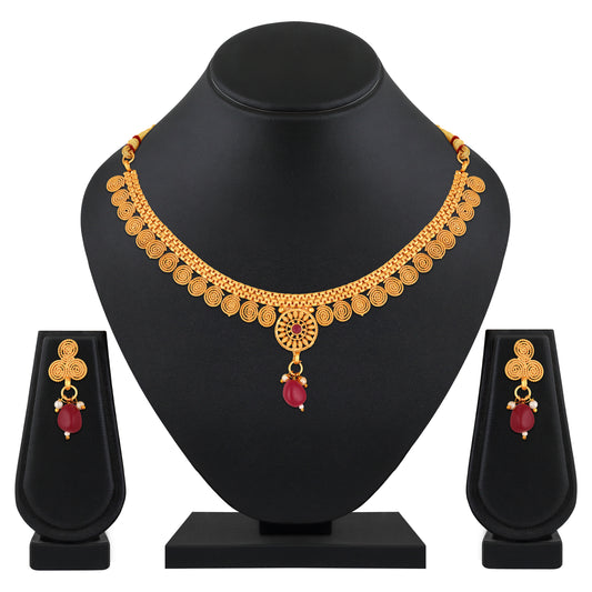 Maroon kundan Floral and cricular shaped Chokar Necklace Set