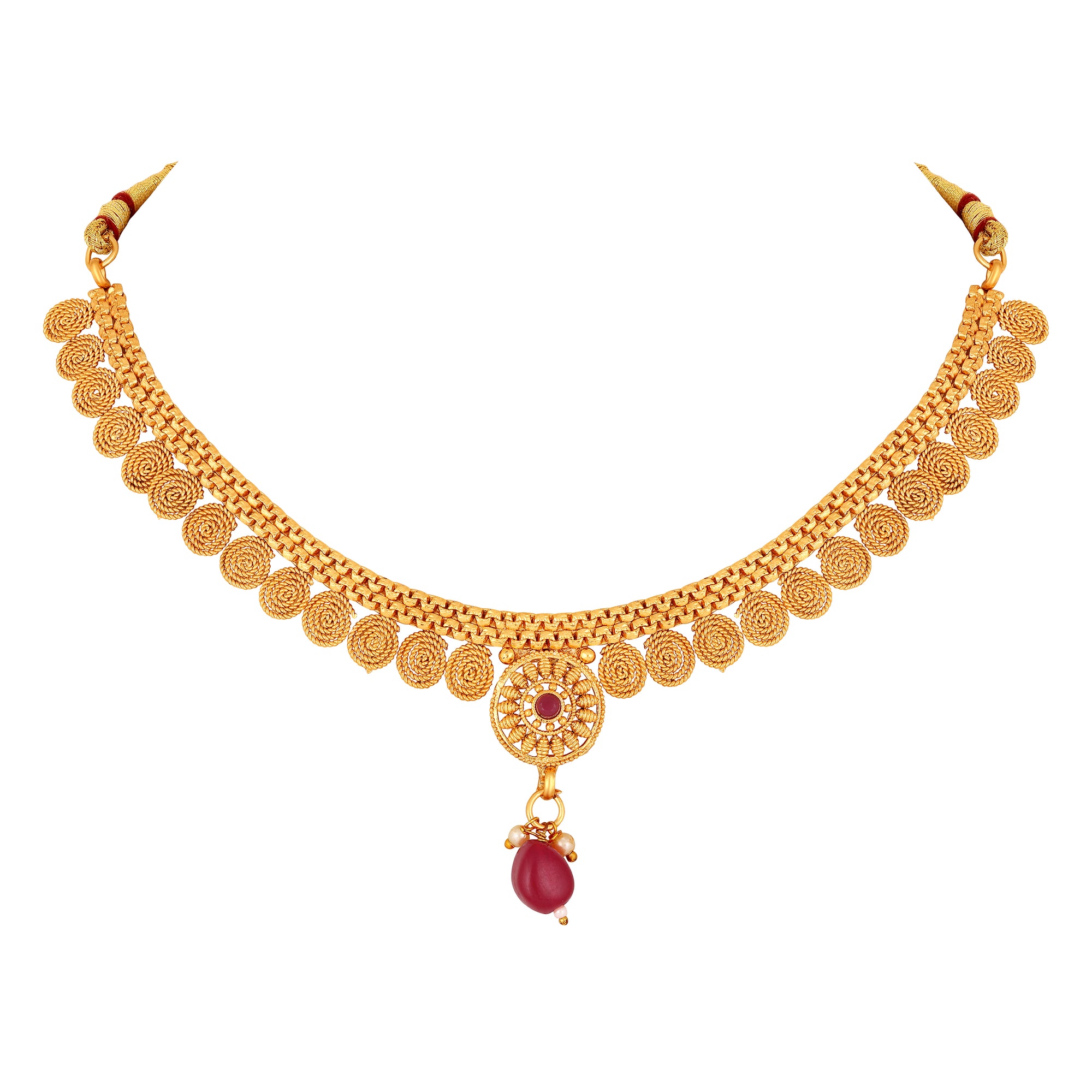 Maroon kundan Floral and cricular shaped Chokar Necklace Set