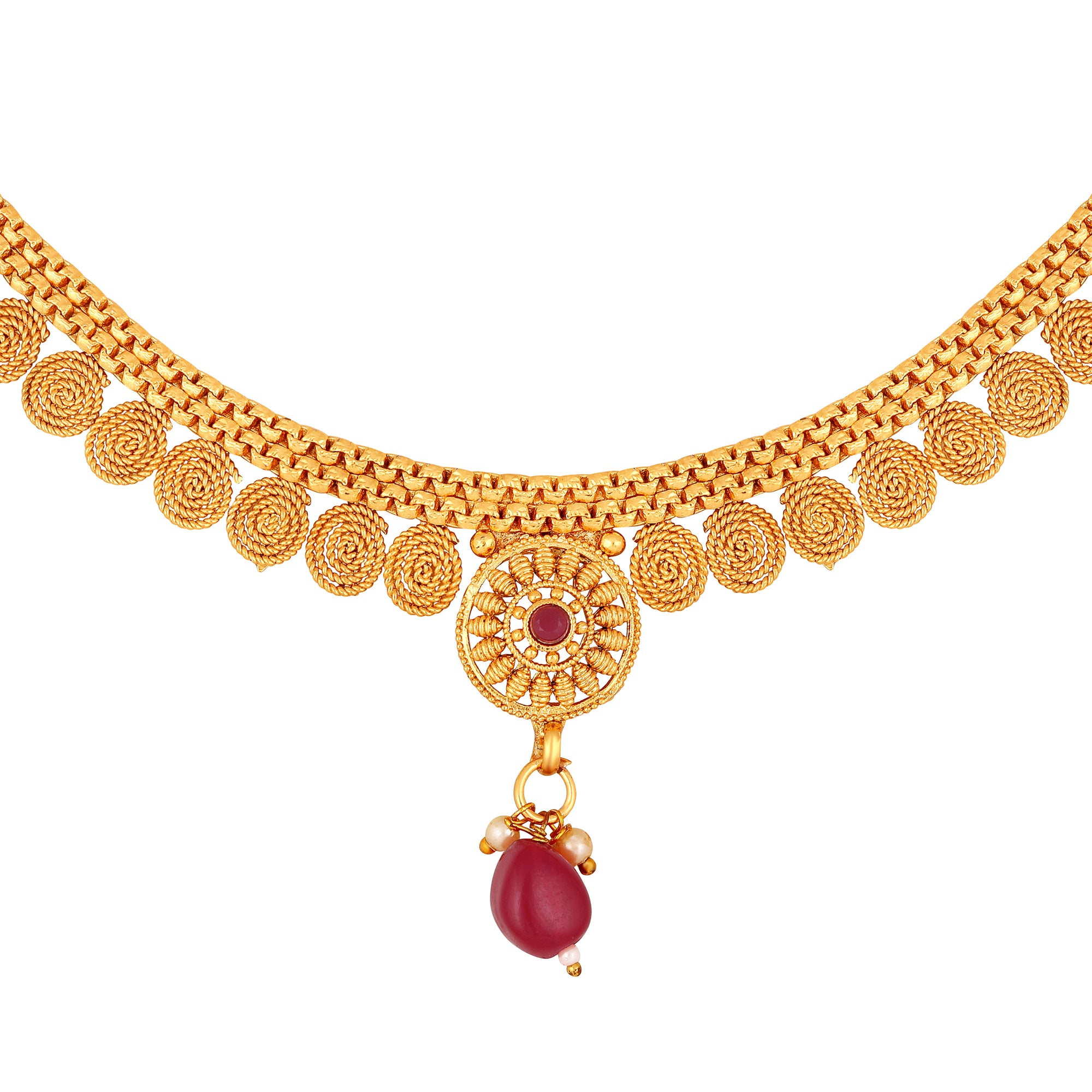 Maroon kundan Floral and cricular shaped Chokar Necklace Set