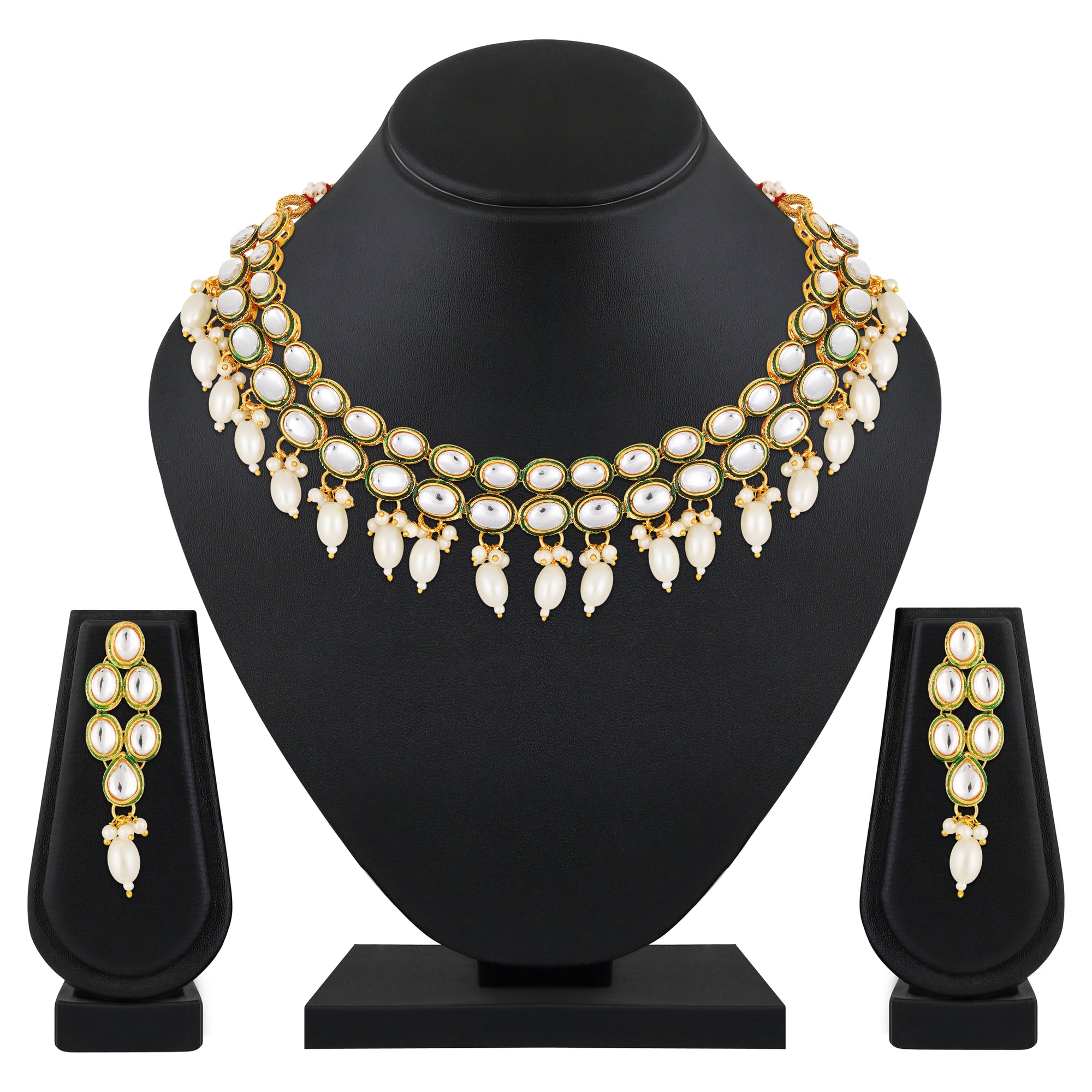 Green-meenakari-work-white-kundan-chokar-necklace-set