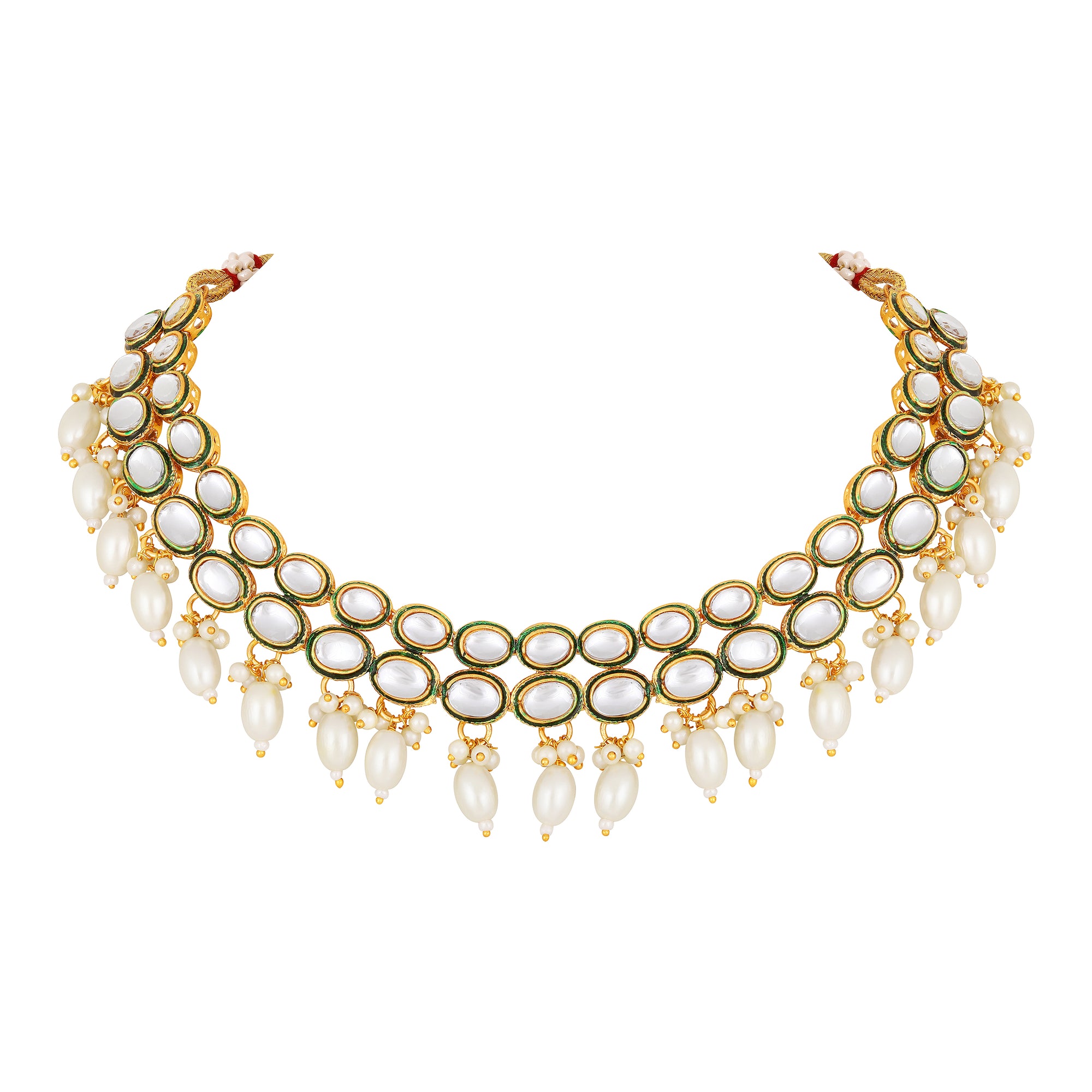 Green-meenakari-work-white-kundan-chokar-necklace-set