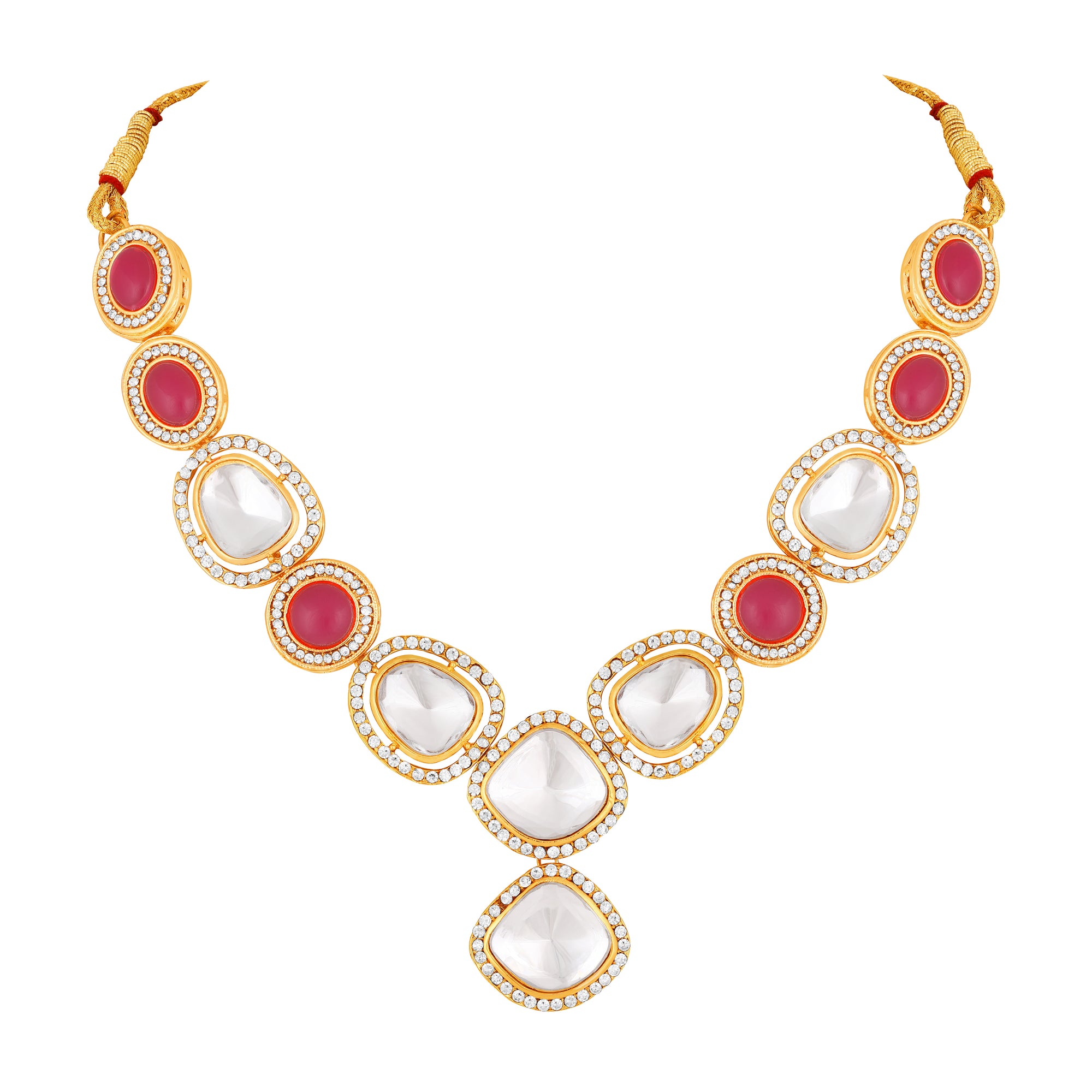 Red and white Kundan Chokar Necklace Set