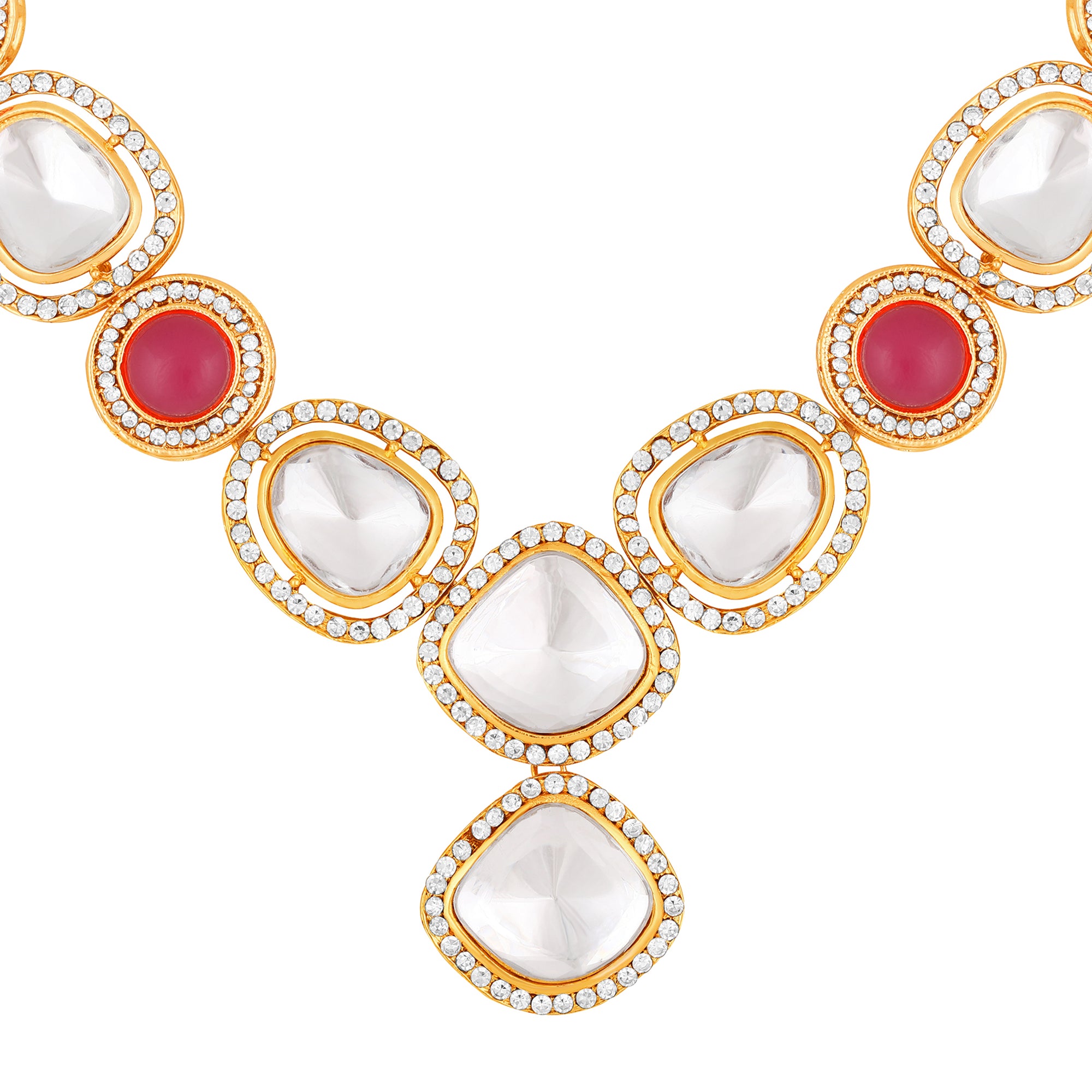 Red and white Kundan Chokar Necklace Set