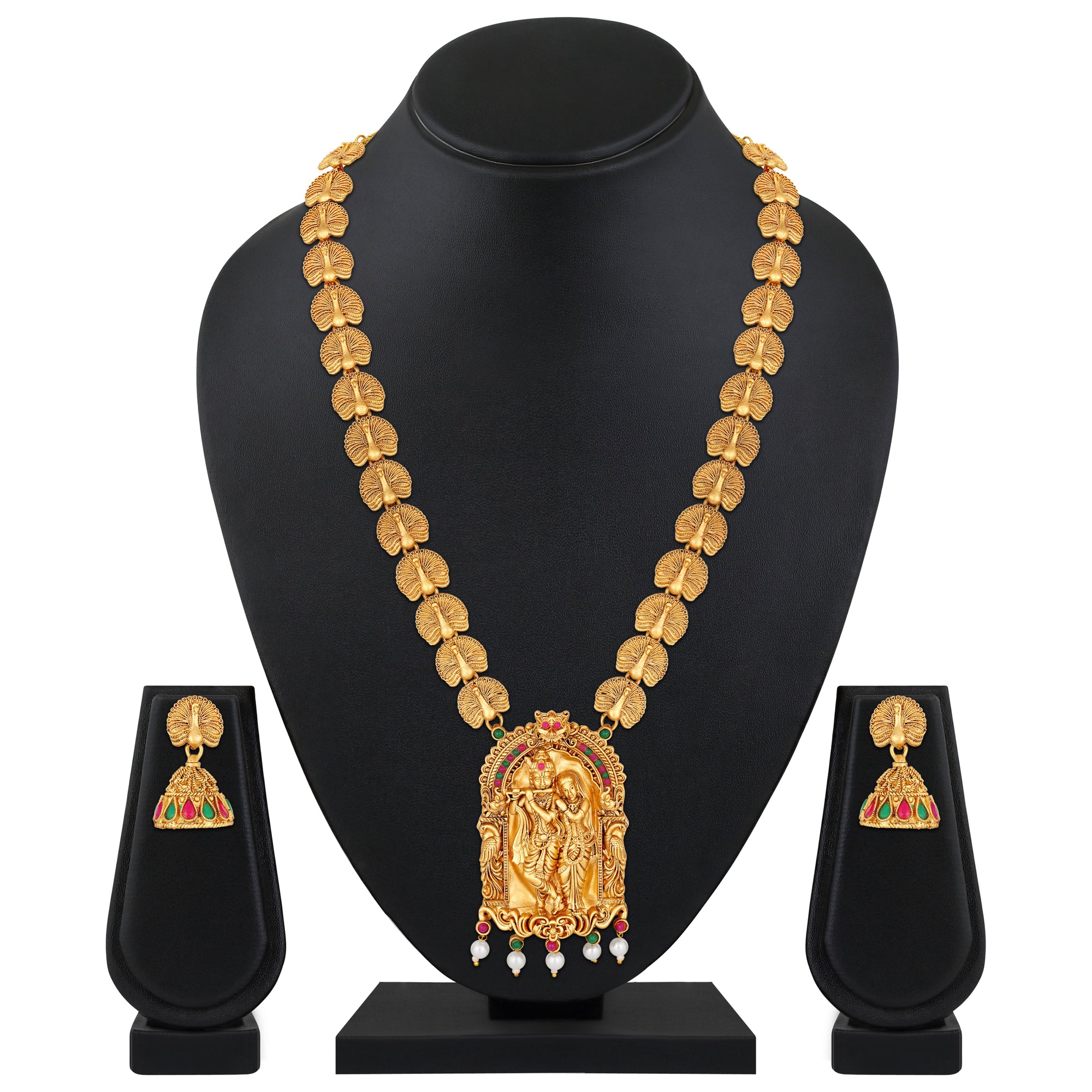 Multicolour Radha Krishana Peacock shaped Necklace Set