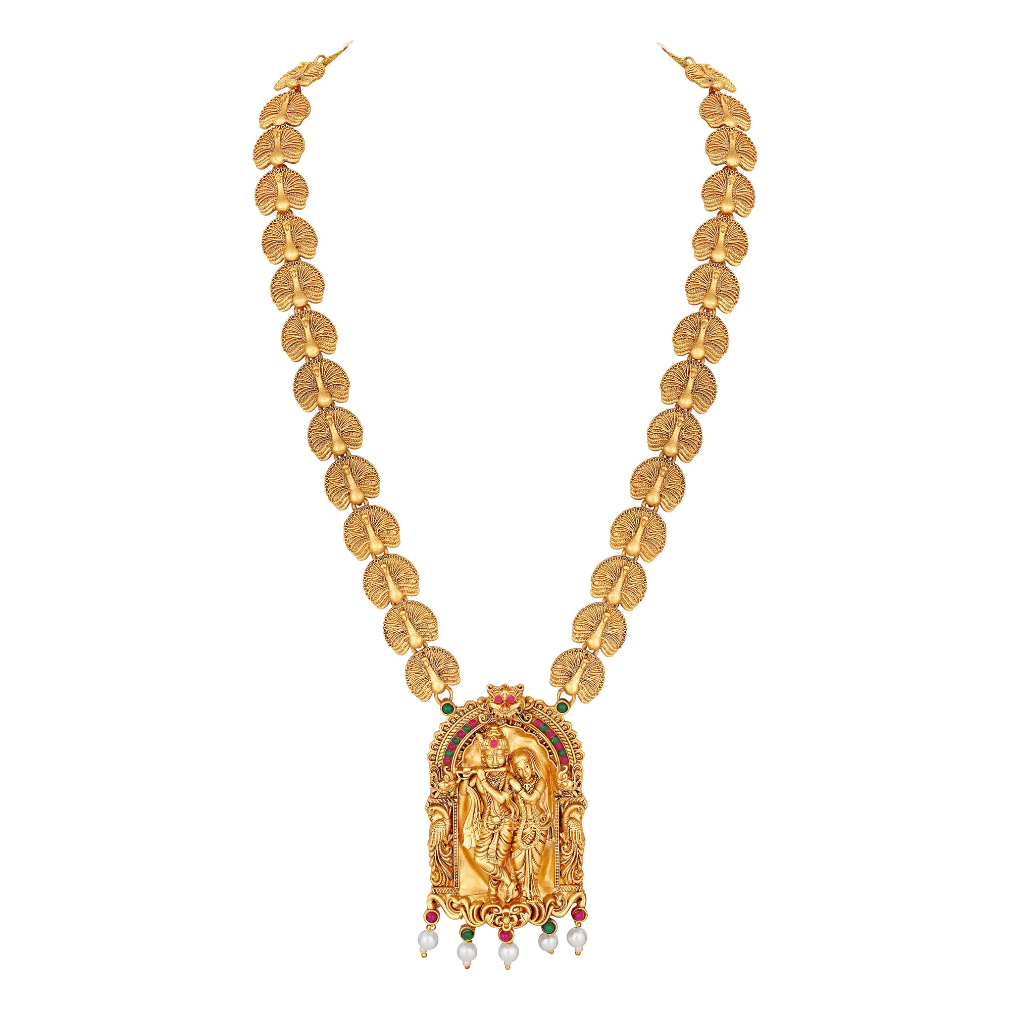 Multicolour Radha Krishana Peacock shaped Necklace Set