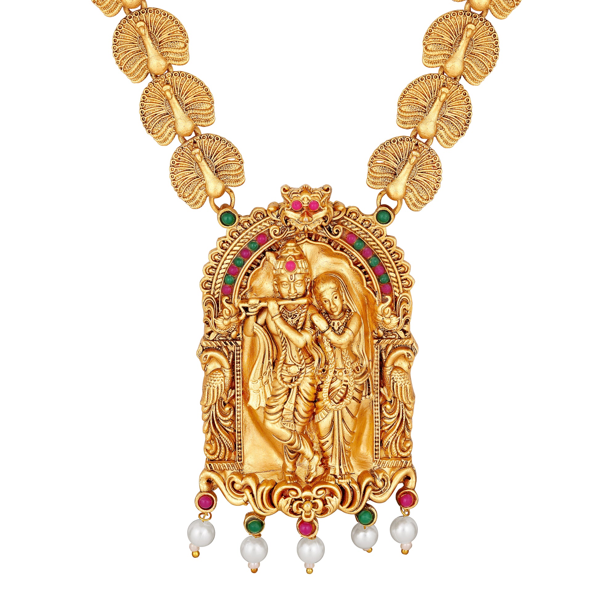Multicolour Radha Krishana Peacock shaped Necklace Set