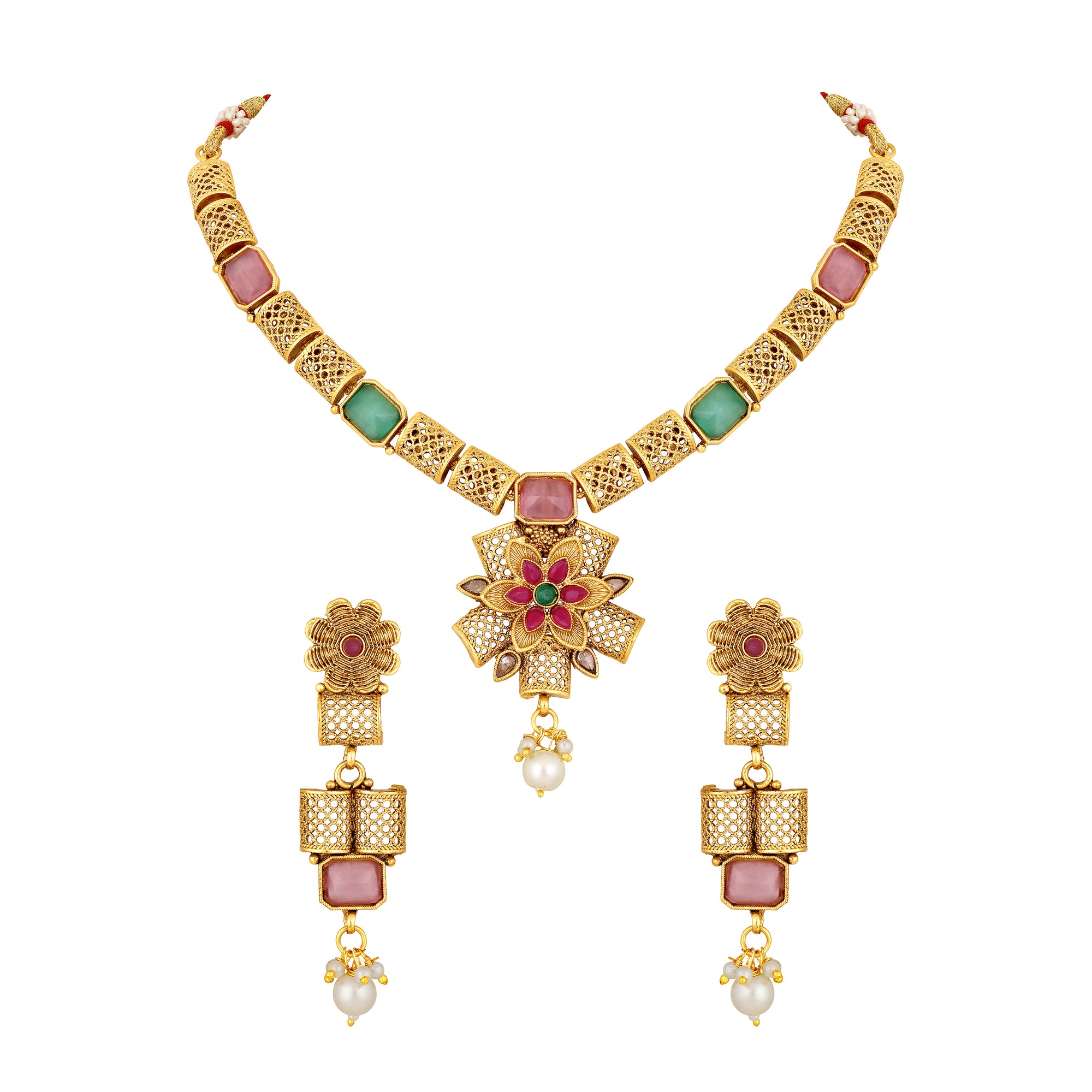 White Kundan Floral shaped Necklace Set