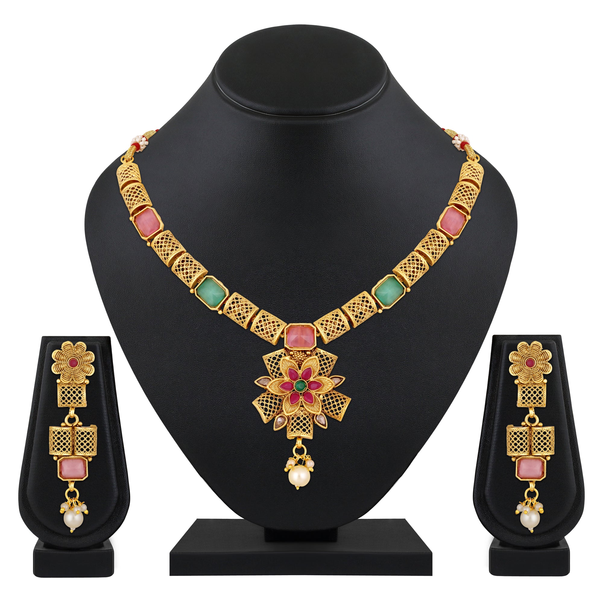 White Kundan Floral shaped Necklace Set