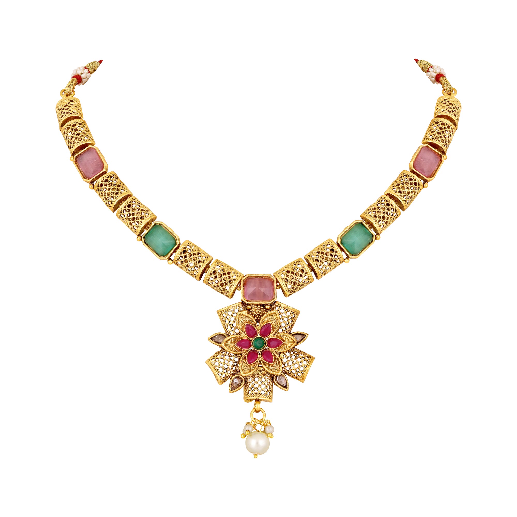 White Kundan Floral shaped Necklace Set