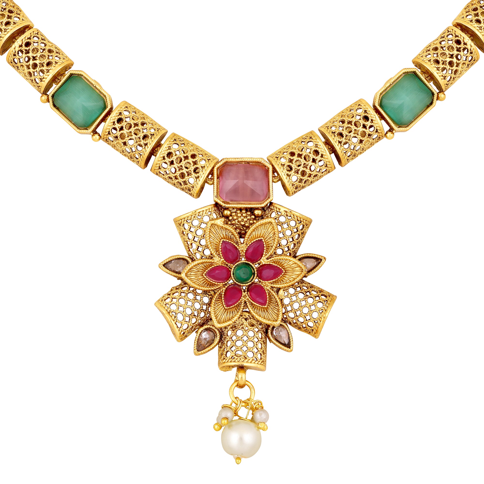 White Kundan Floral shaped Necklace Set