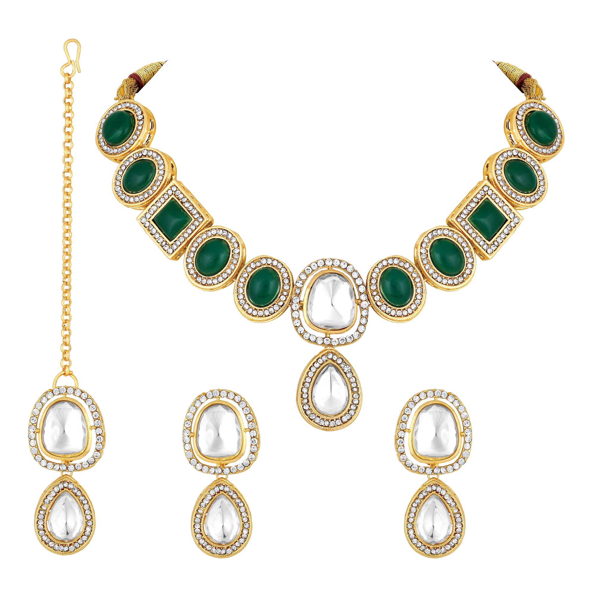 Green and White Kundan Necklace Set