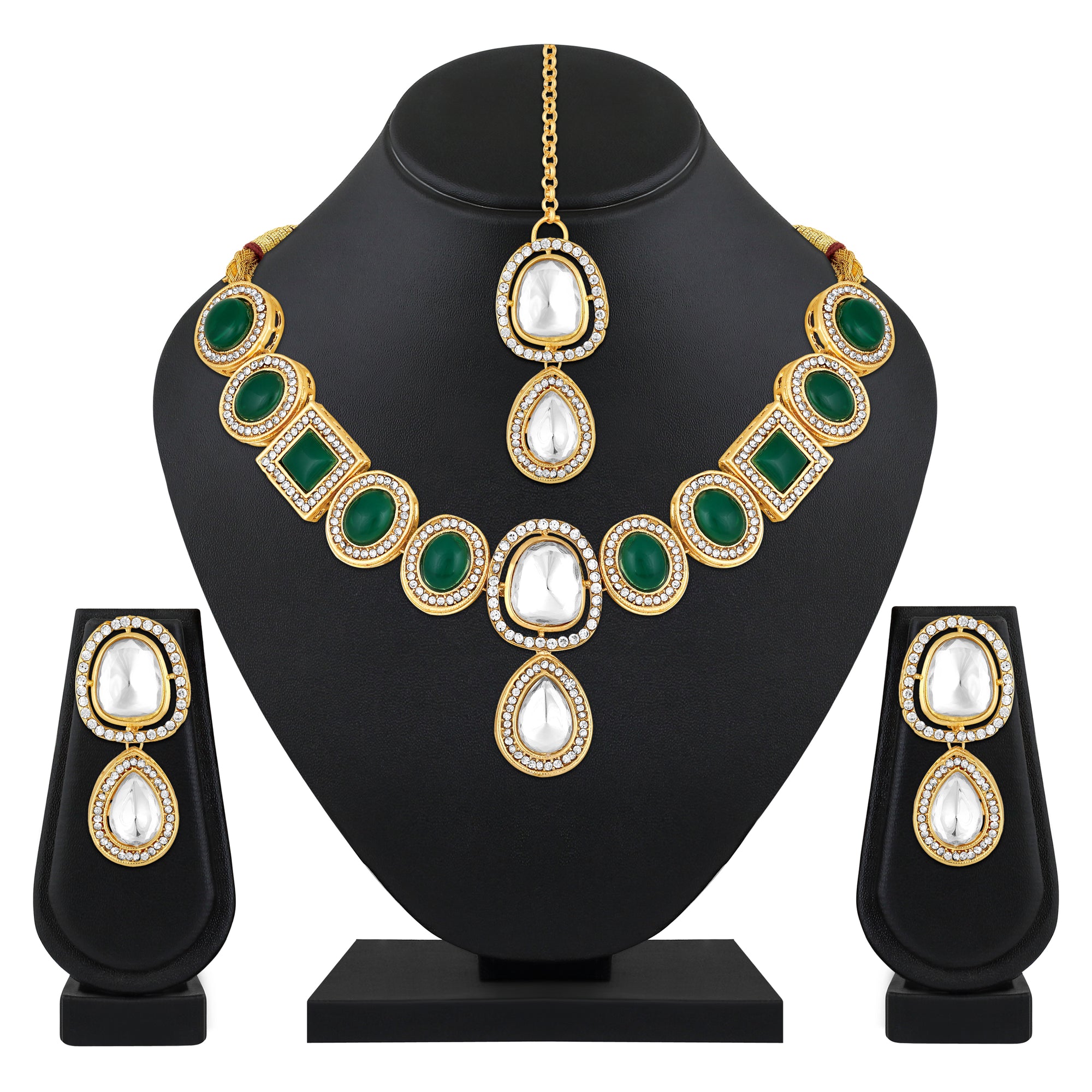 Green and White Kundan Necklace Set