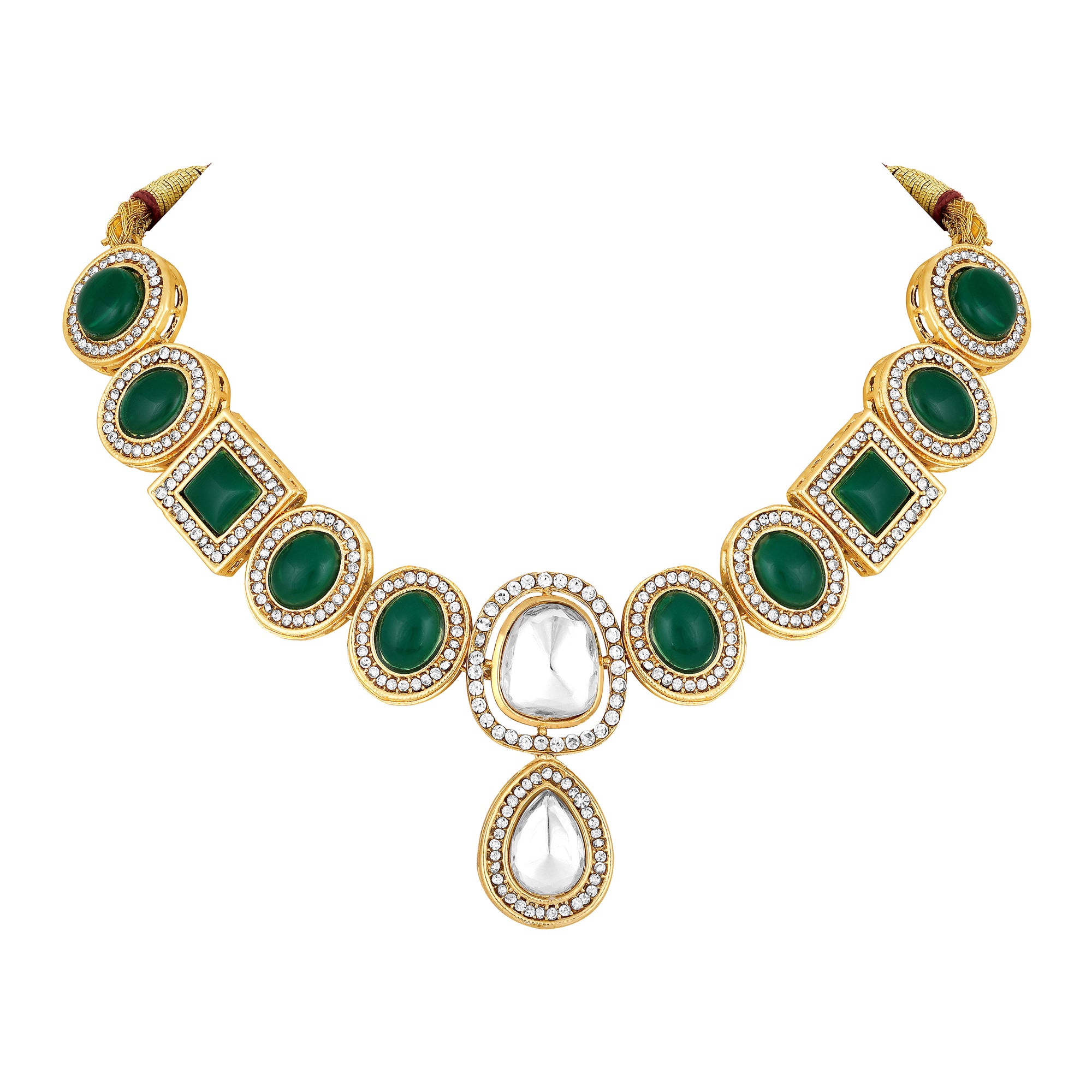 Green and White Kundan Necklace Set
