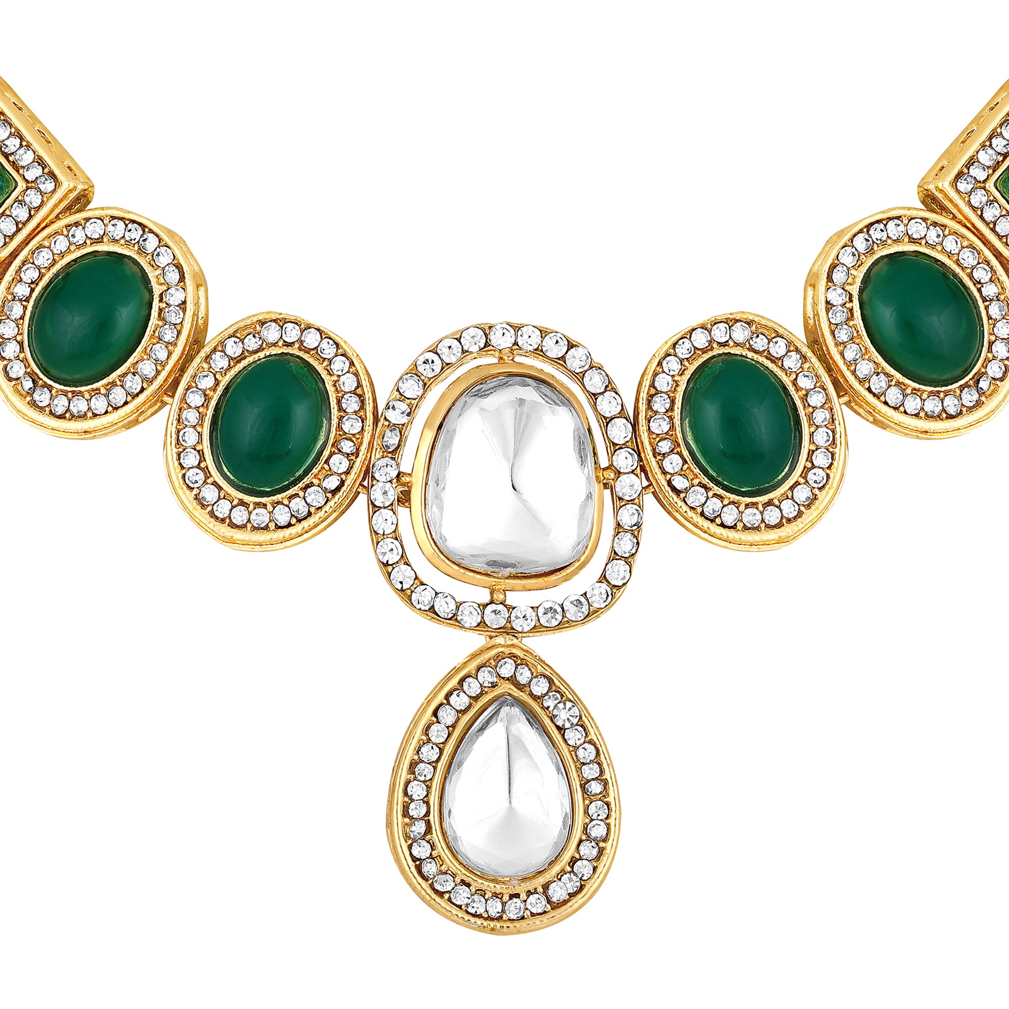 Green and White Kundan Necklace Set