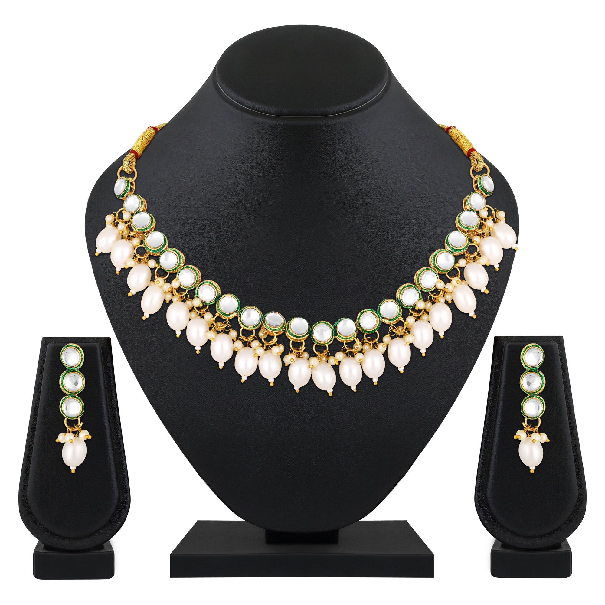 Green-meenakari-work-white-kundan-chokar-necklace-set
